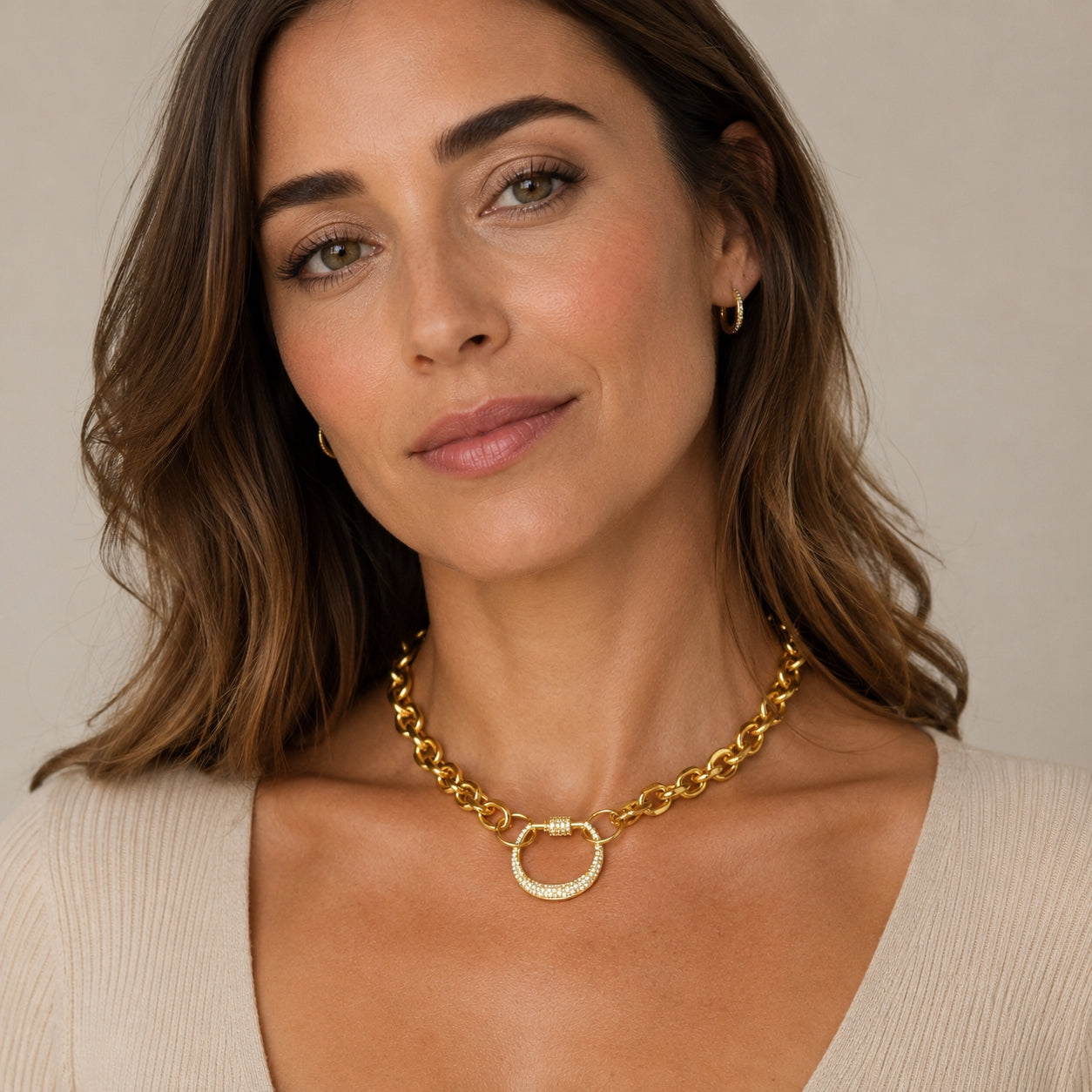DNA Chain Necklace in Gold with Gold Carabiner
