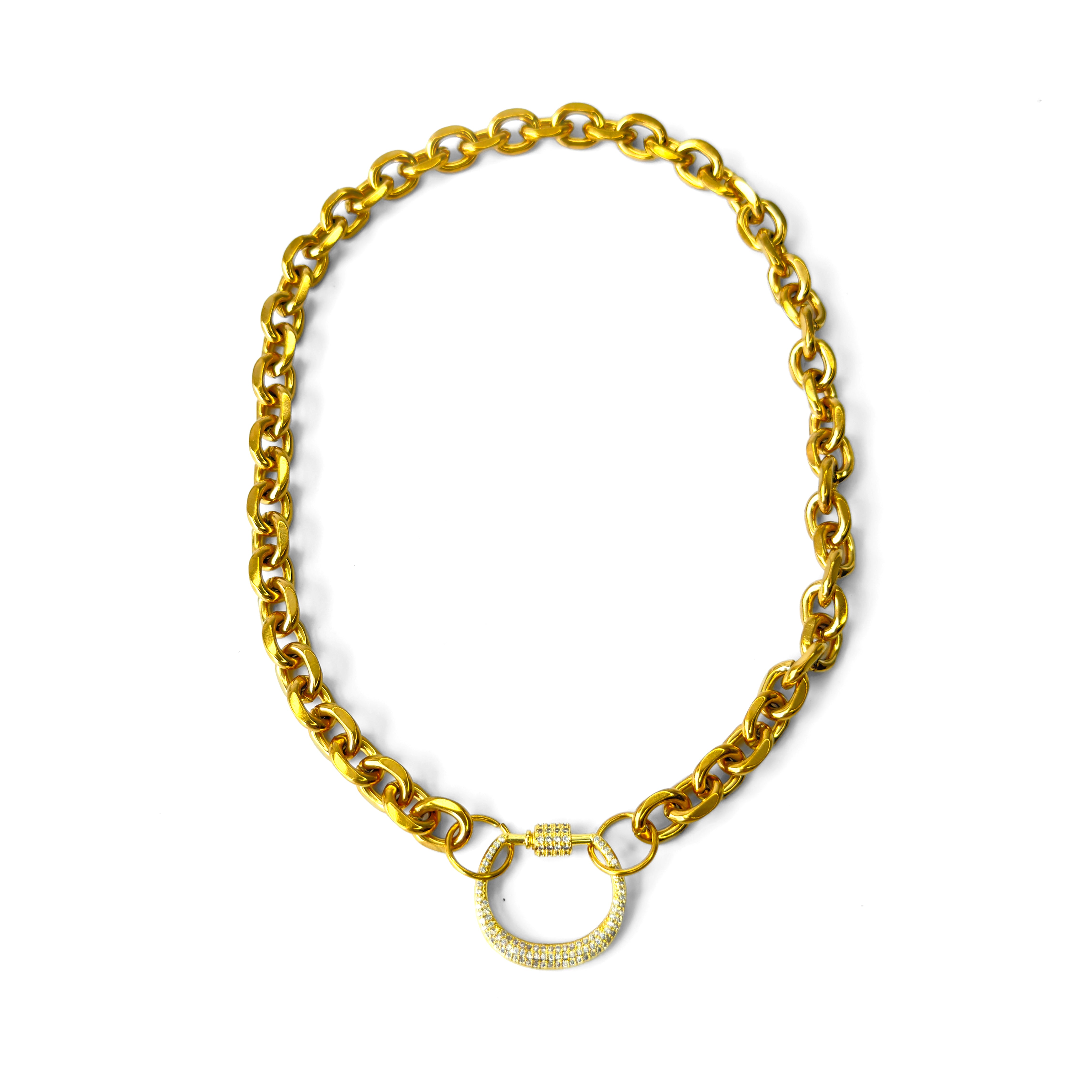 DNA Chain Necklace in Gold with Gold Carabiner in Zircon, gold plated, handcrafted gemstone necklace Singapore