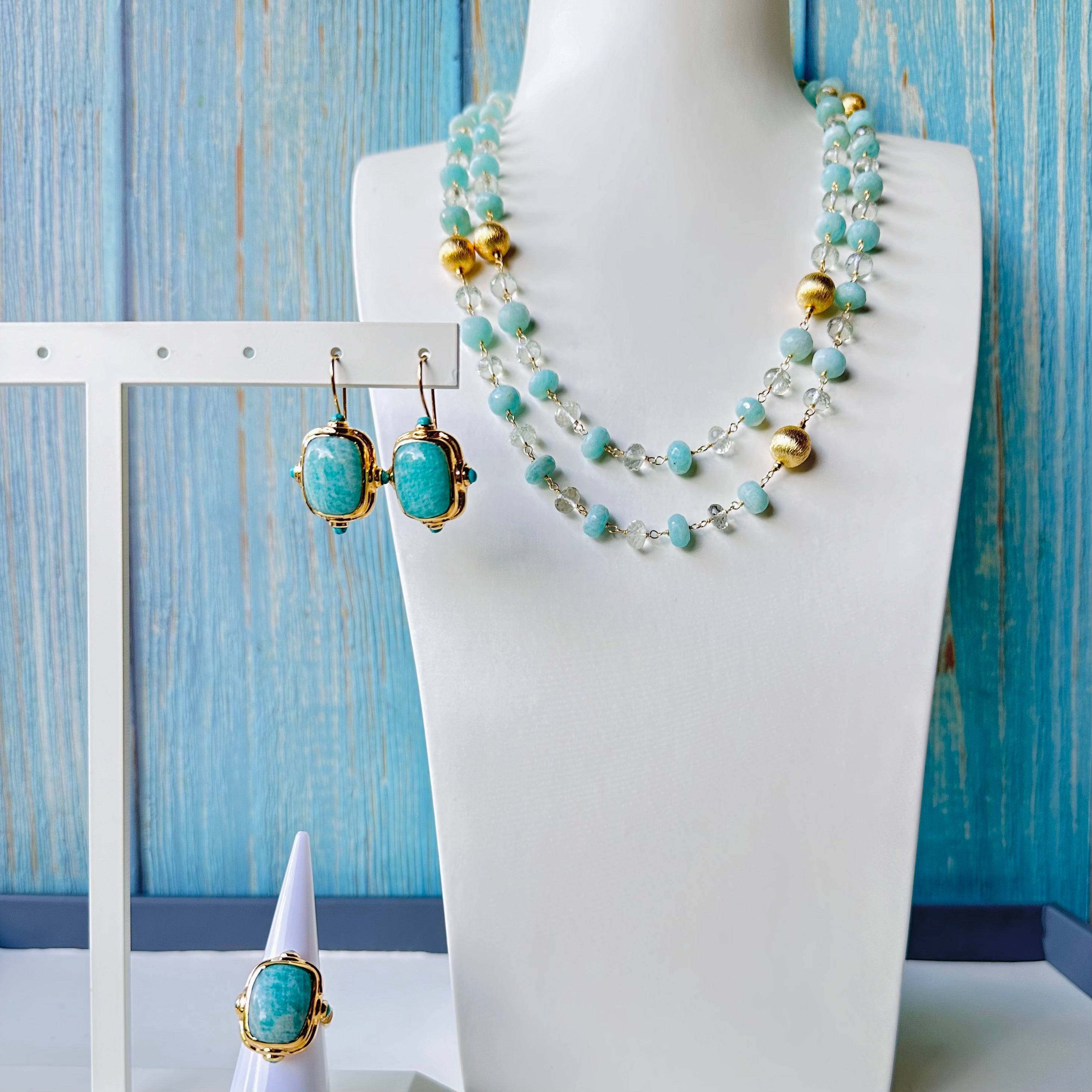 Necklace in Amazonite & Prasiolite in Amazonite, gold plated, handcrafted gemstone necklace Singapore
