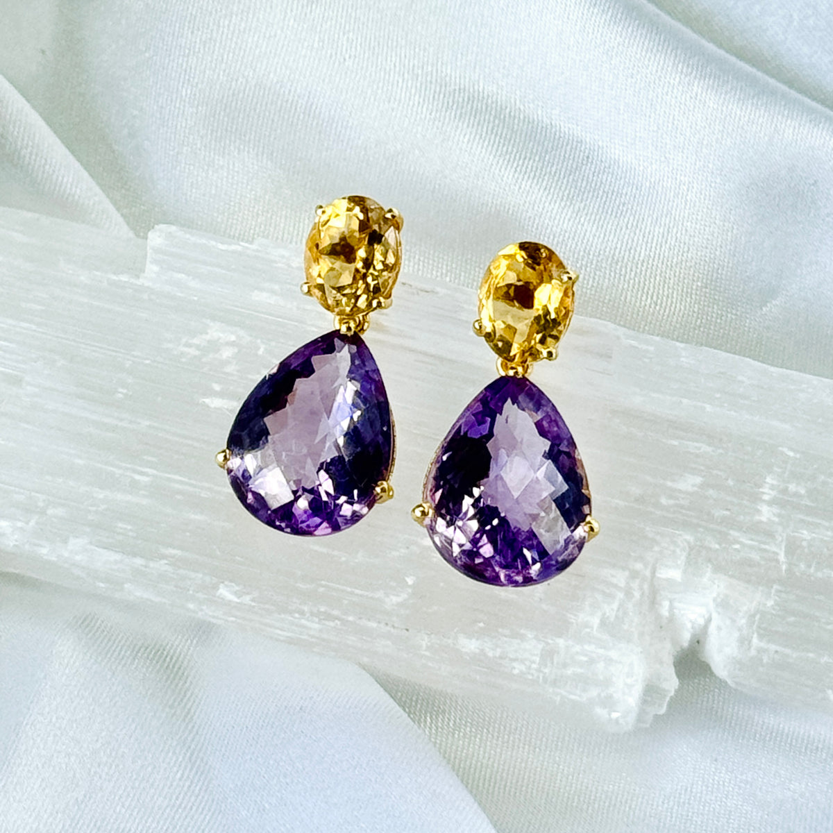 Isolde Earrings in Citrine & Amethyst