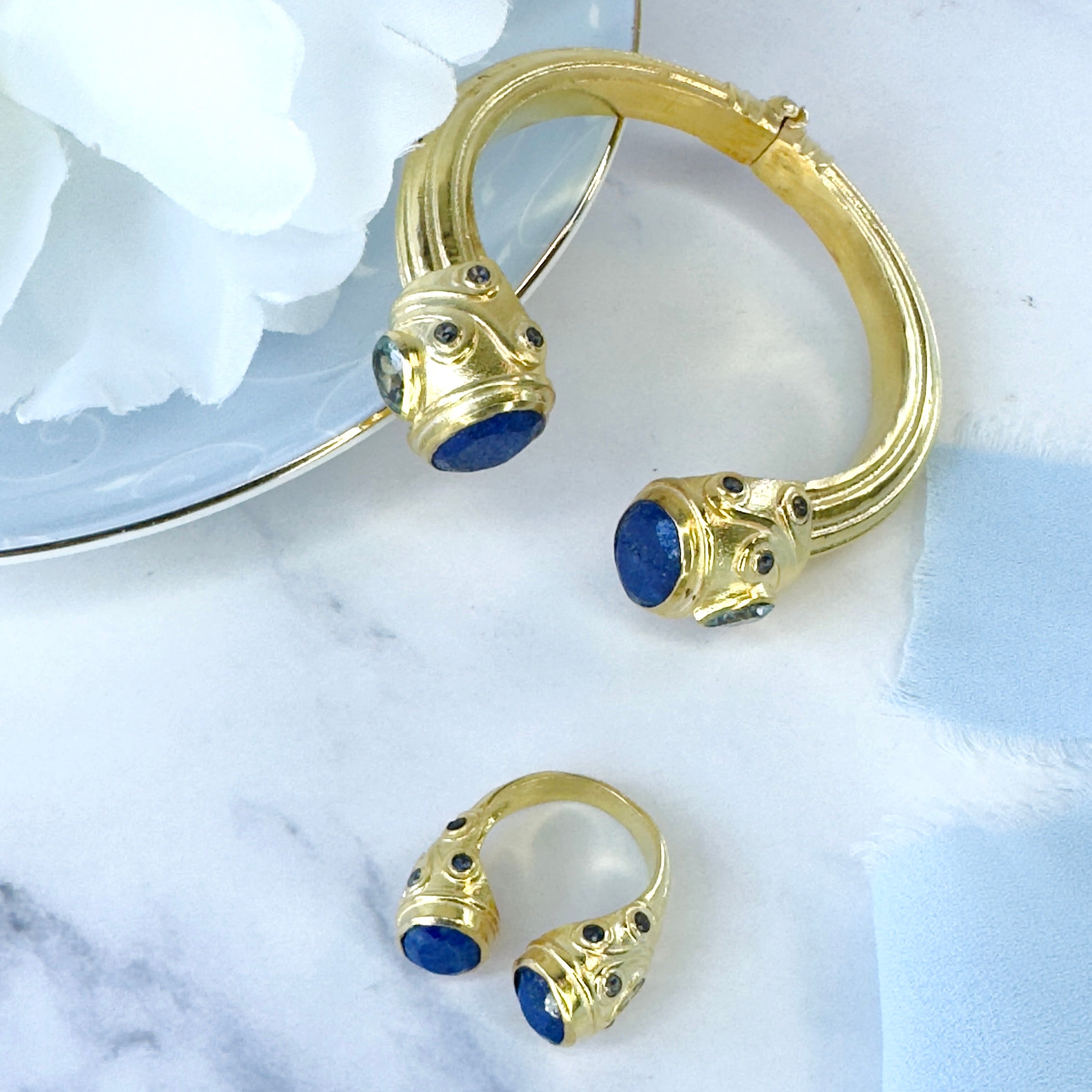 Constantinople Ring in Lapis Lazuli & Blue Topaz in Blue Topaz, gold plated, handcrafted gemstone rings Singapore