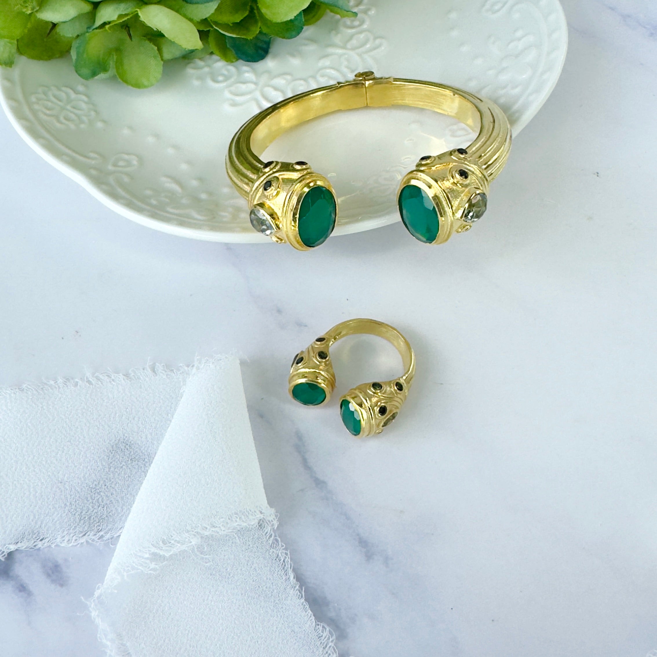Constantinople Ring in Green Onyx & Prasiolite in Green Onyx, gold plated, handcrafted gemstone rings Singapore