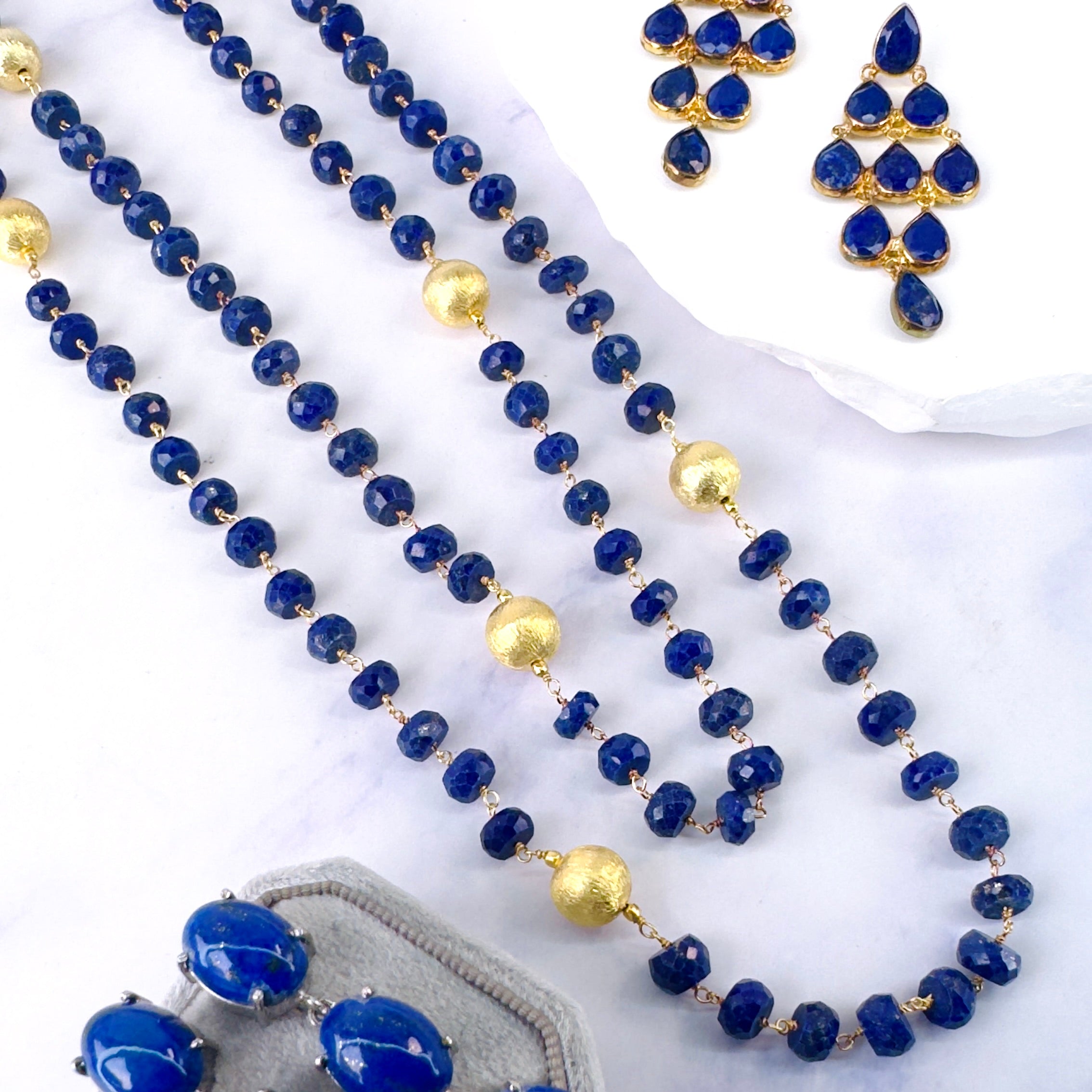 Lapis Lazuli & Gold Bead Necklace in Lapis Lazuli, gold plated, handcrafted gemstone necklace Singapore