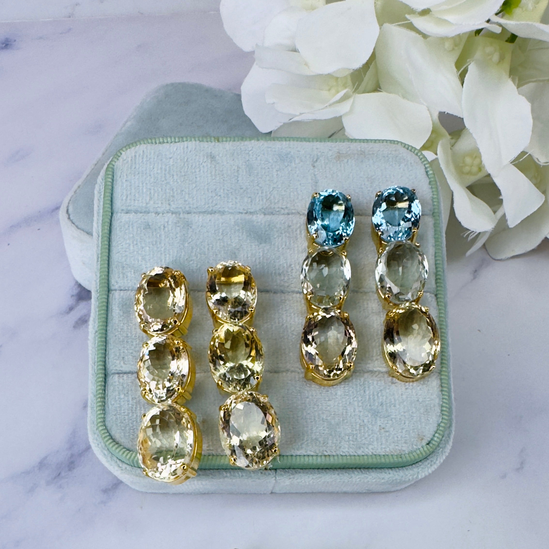 Citrine Trio in Citrine, gold plated, handcrafted gemstone earrings Singapore