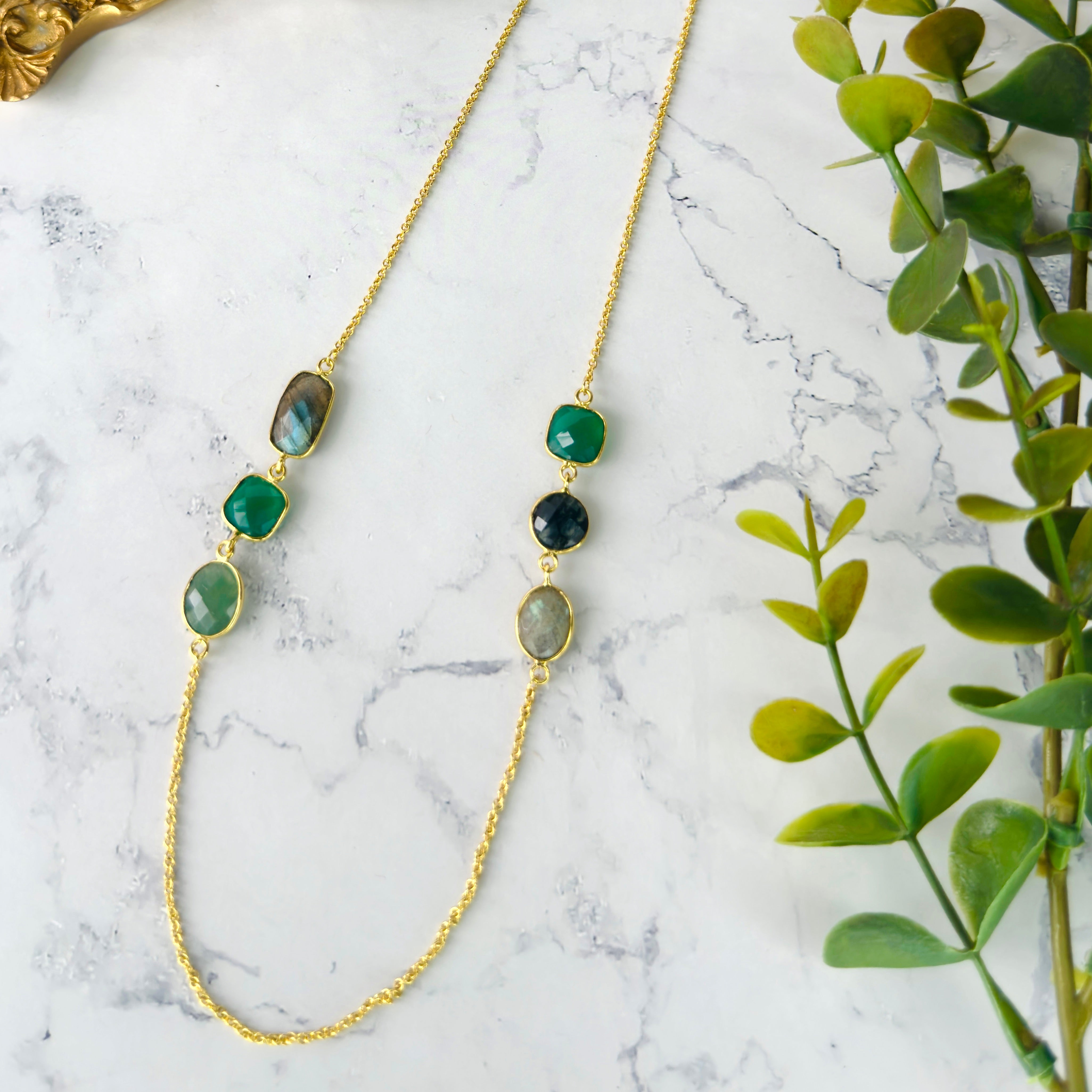 Moss Agate, Green Onyx & Labradorite Necklace