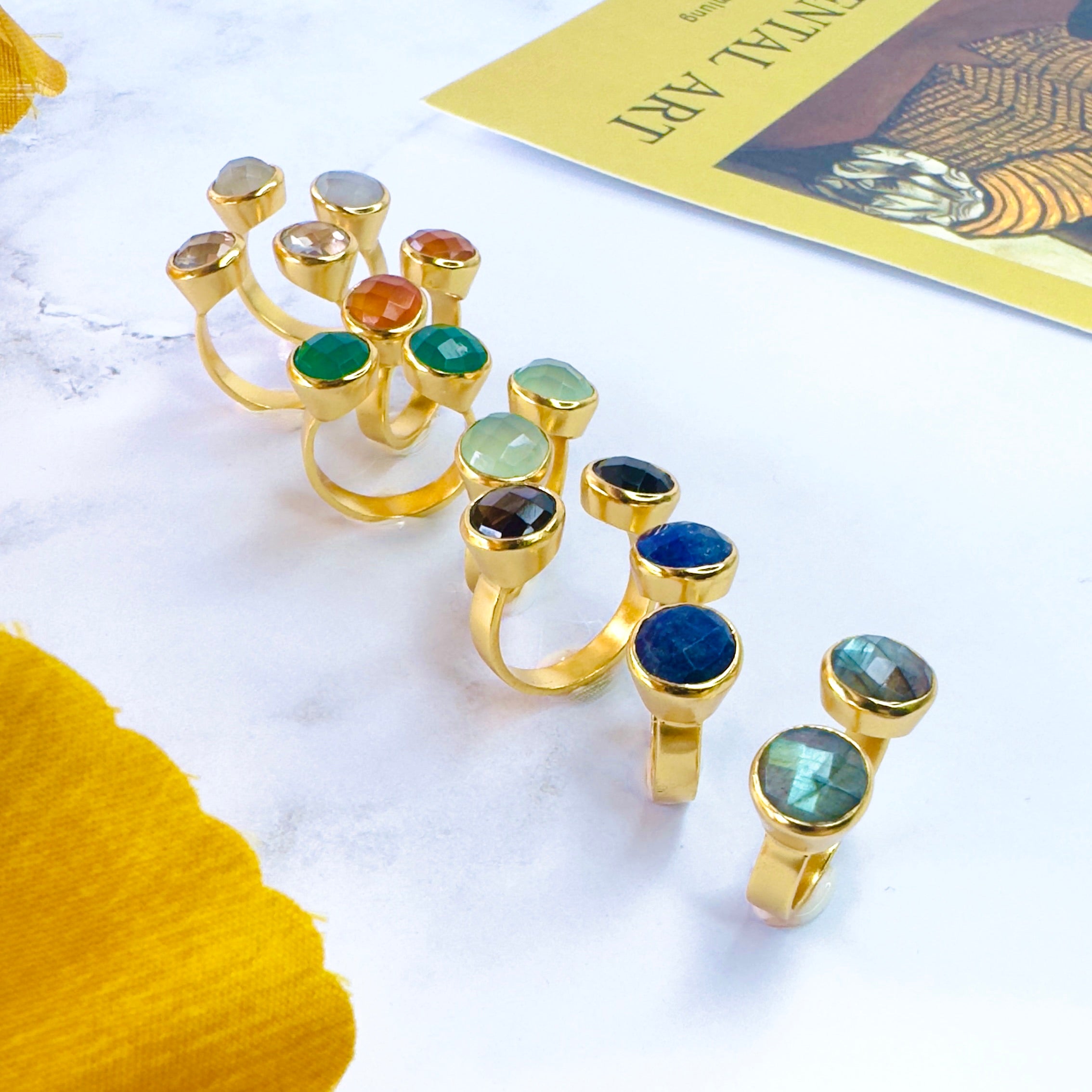 Gemini Ring in Aqua Chalcedony in Aqua Chalcedony, gold plated, handcrafted gemstone rings Singapore