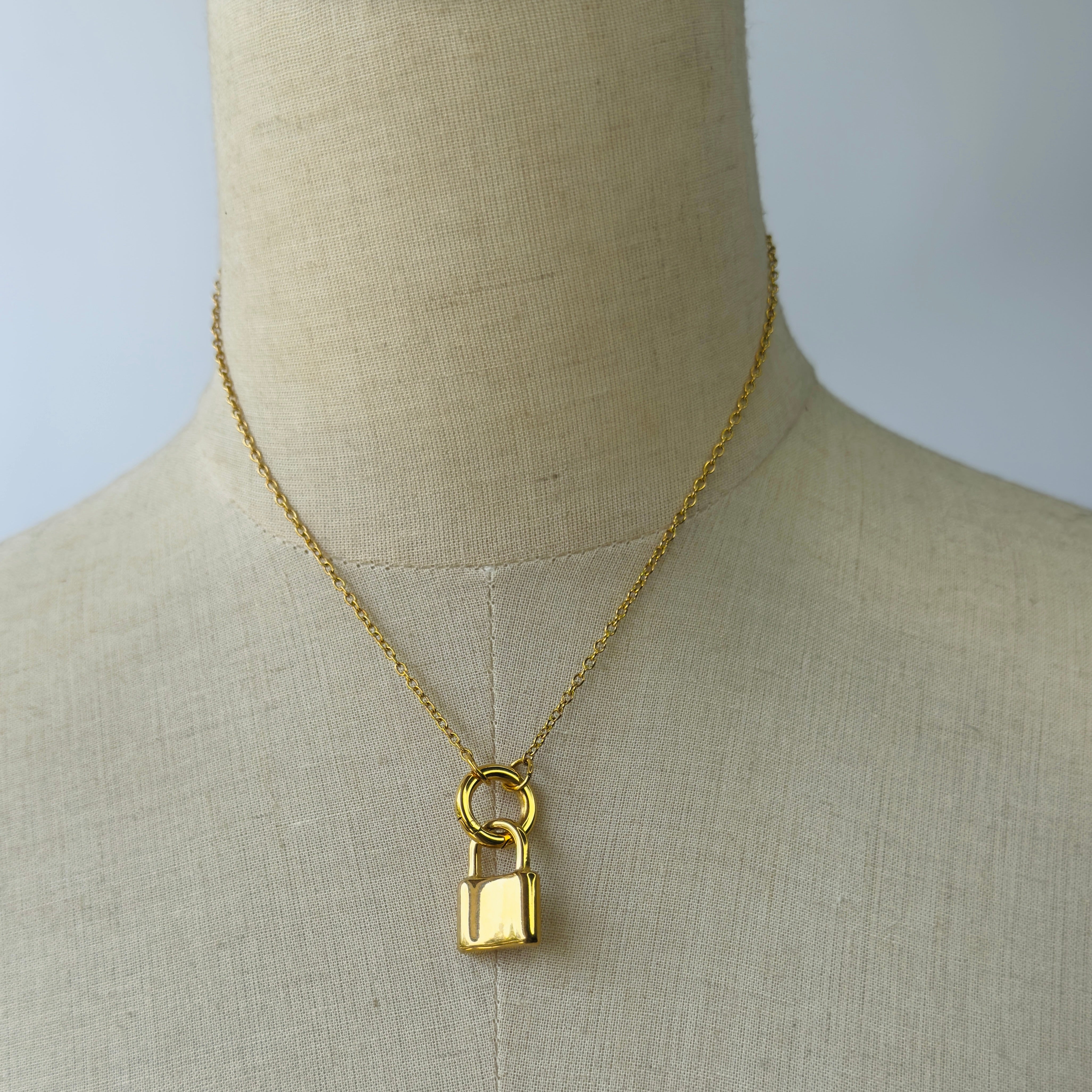 Chain Necklace with Padlock, gold plated, handcrafted gemstone necklace Singapore
