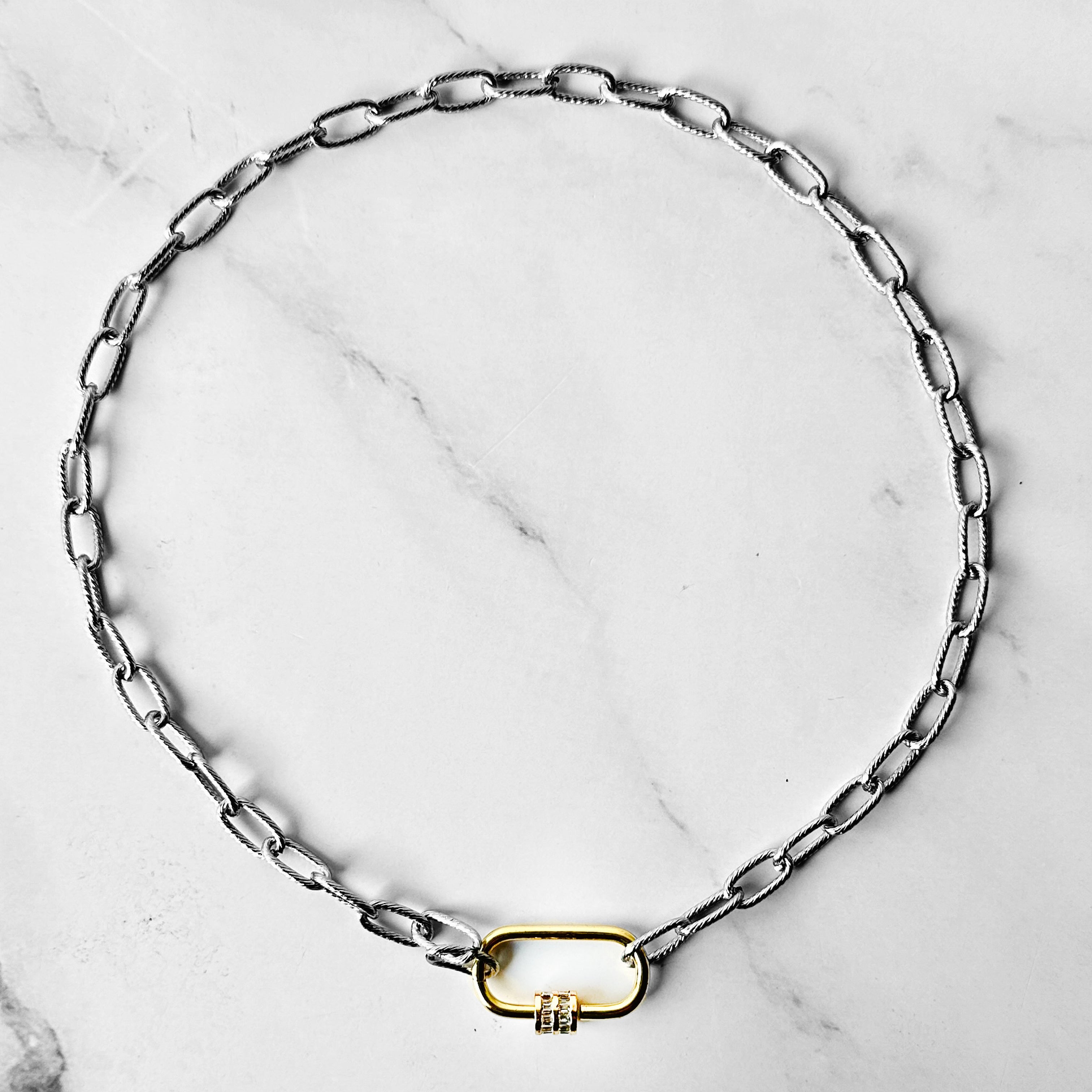 Mini DNA Chain Necklace in Silver with Gold Clasp in Zircon, gold plated, handcrafted gemstone necklace Singapore