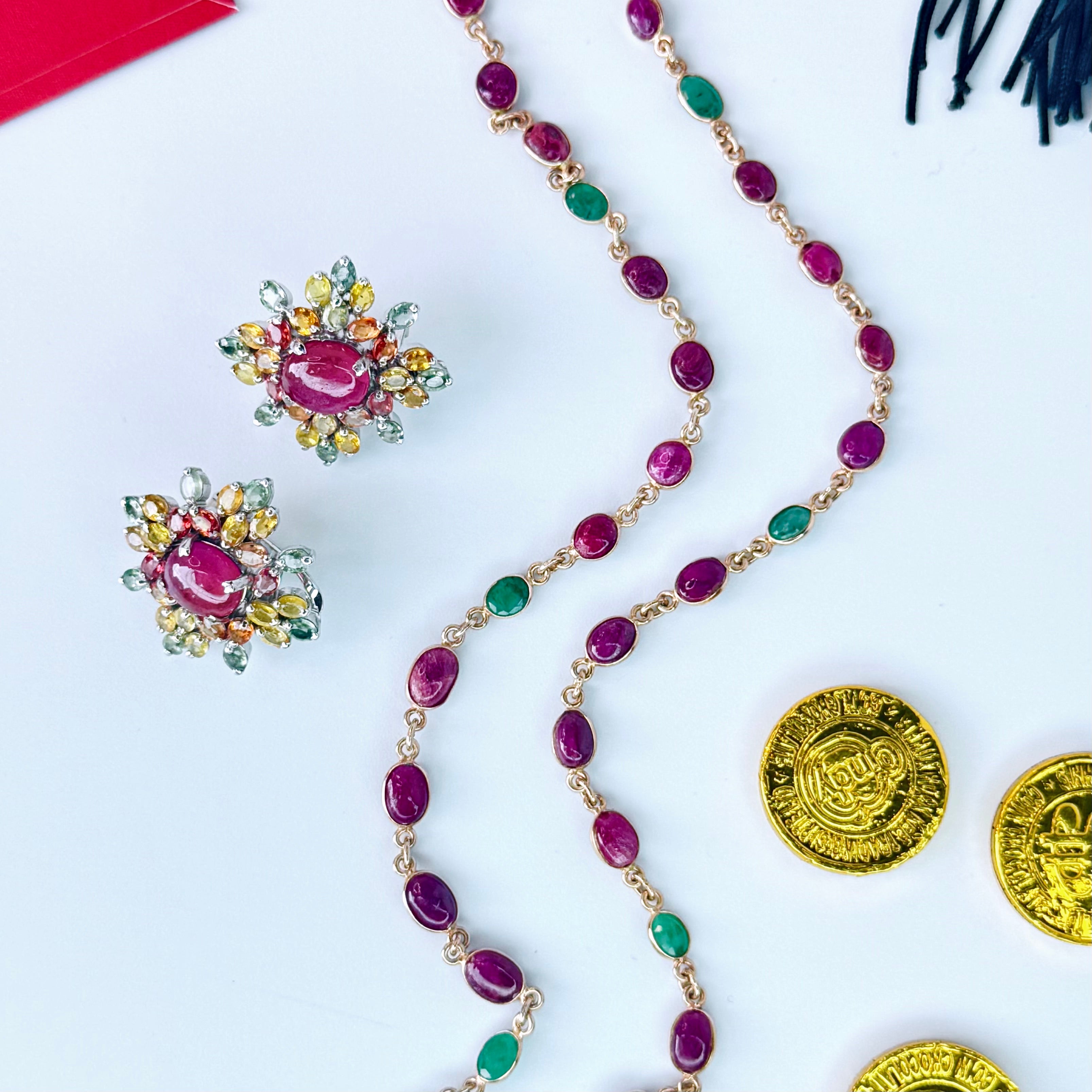 Ruby & Emerald Cabochon Necklace