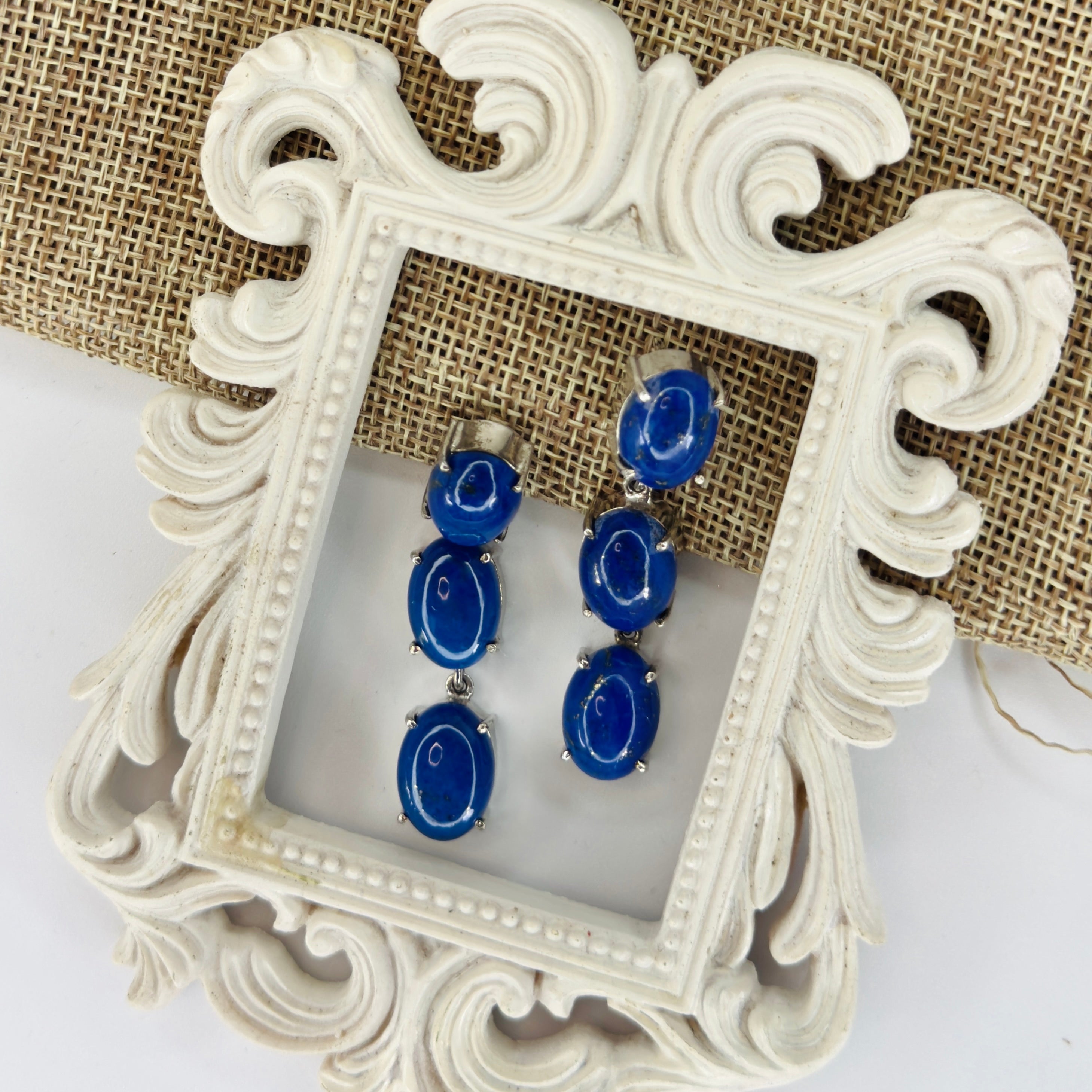 Lapis Lazuli Trio Earrings in Lapis Lazuli, gold plated, handcrafted gemstone earrings Singapore