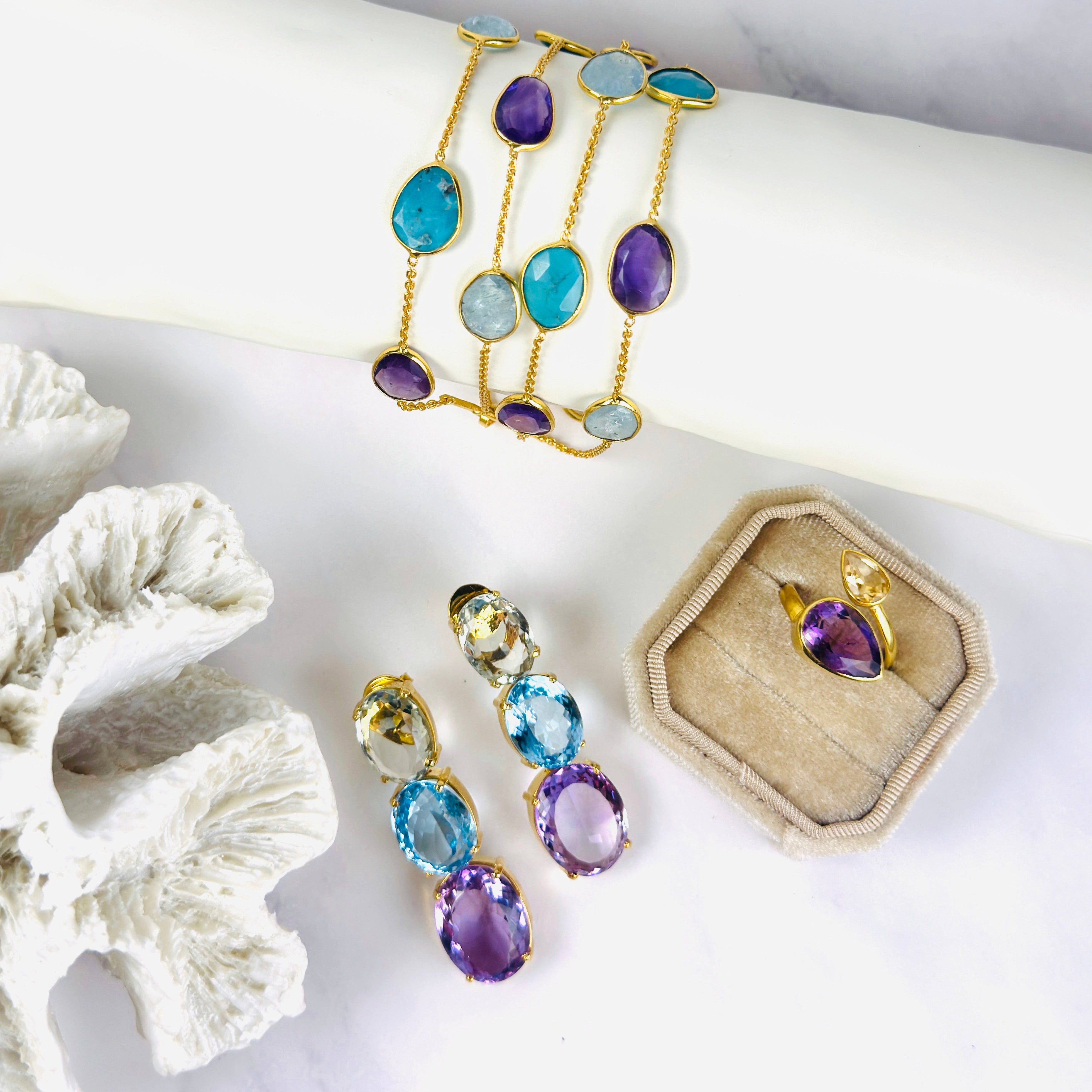 Prasiolite, Blue Topaz & Amethyst Trio