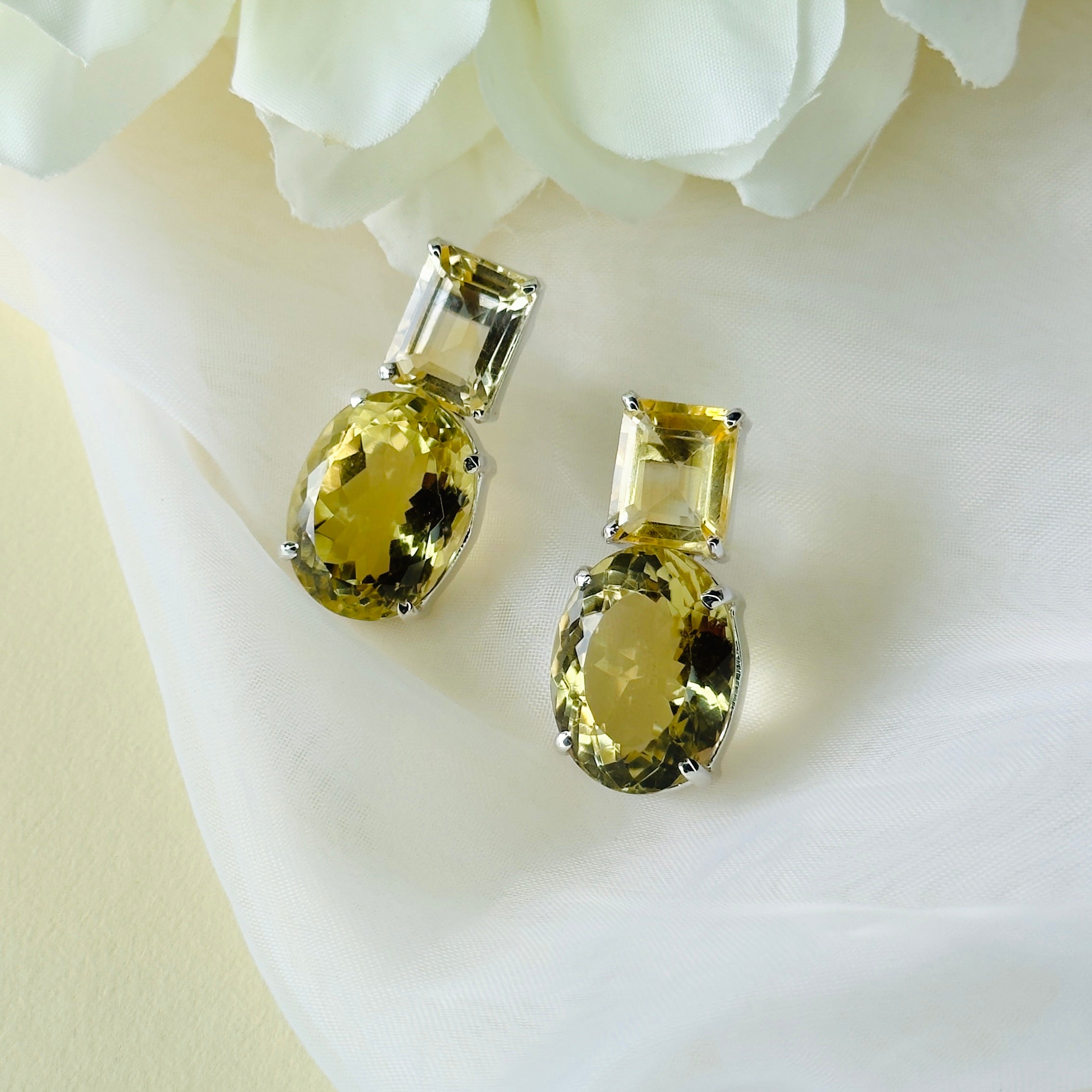 Lemon Quartz Duo in Lemon Quartz, gold plated, handcrafted gemstone earrings Singapore