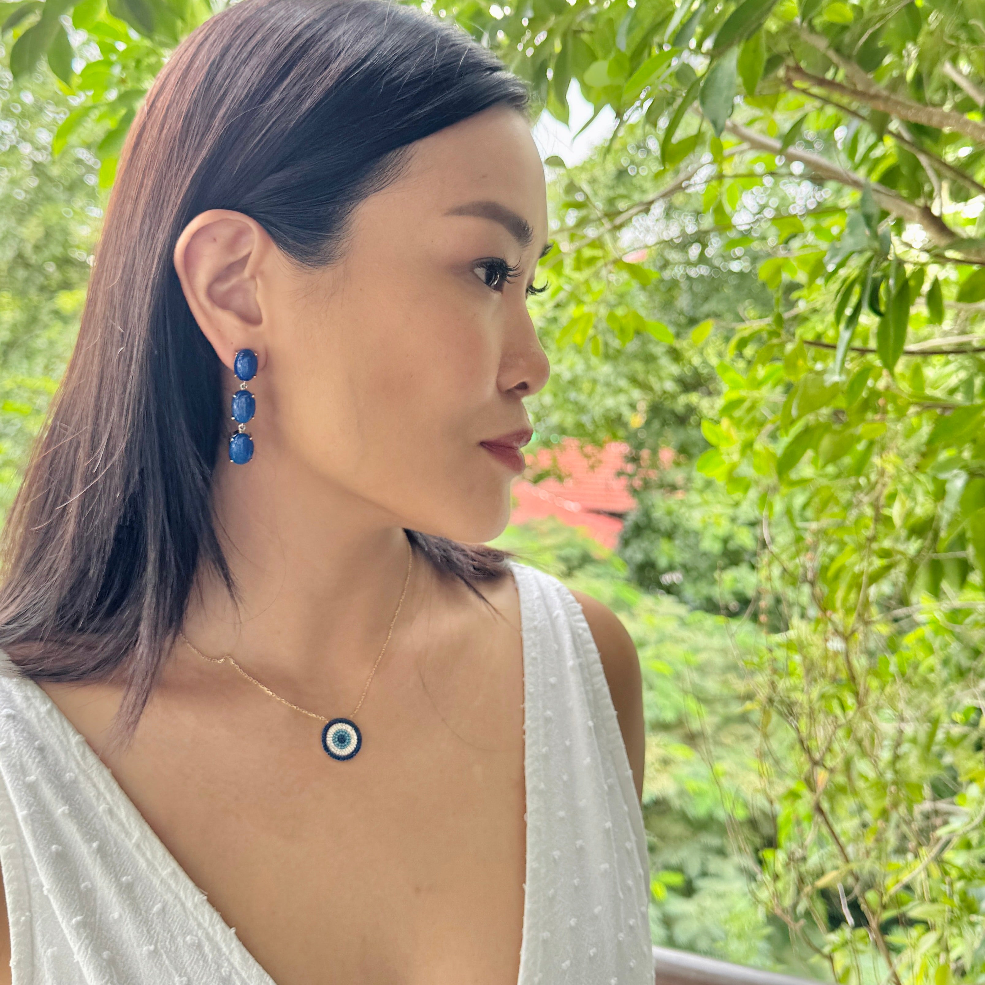 Lapis Lazuli Trio Earrings in Lapis Lazuli, gold plated, handcrafted gemstone earrings Singapore