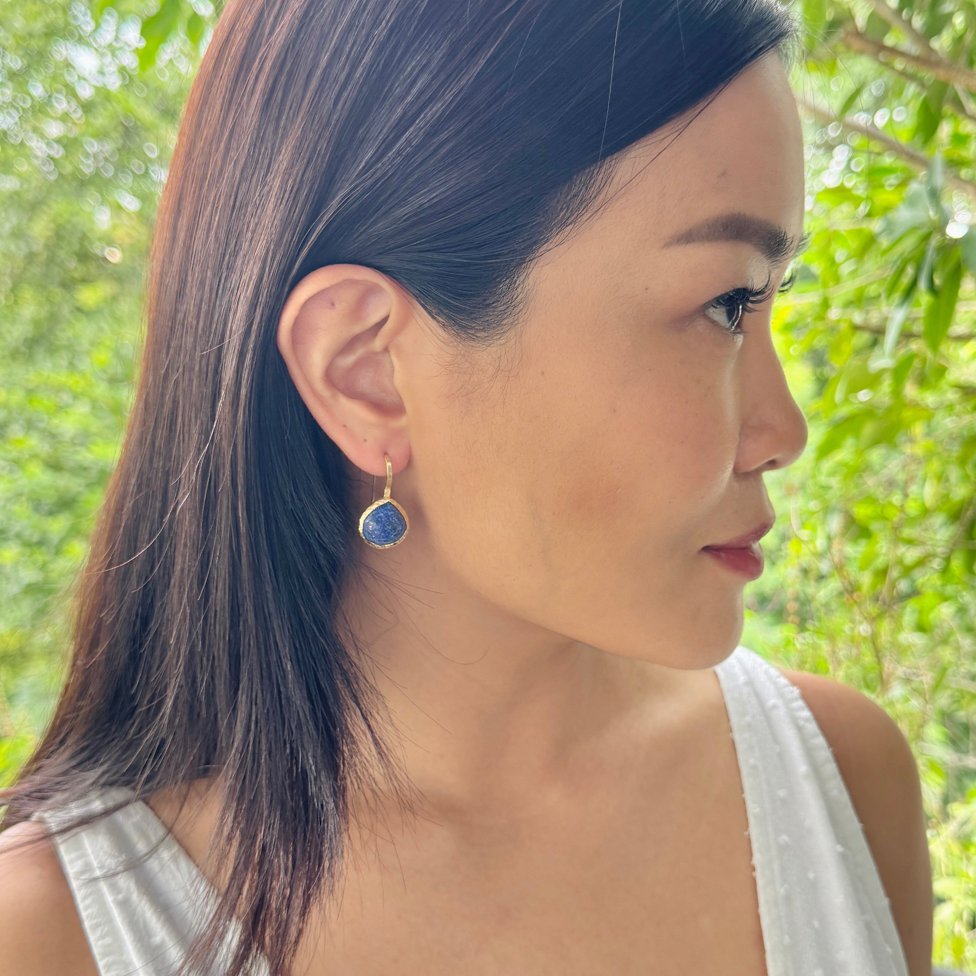 Teardrop Earrings in Lapis Lazuli in Lapis Lazuli, gold plated, handcrafted gemstone earrings Singapore