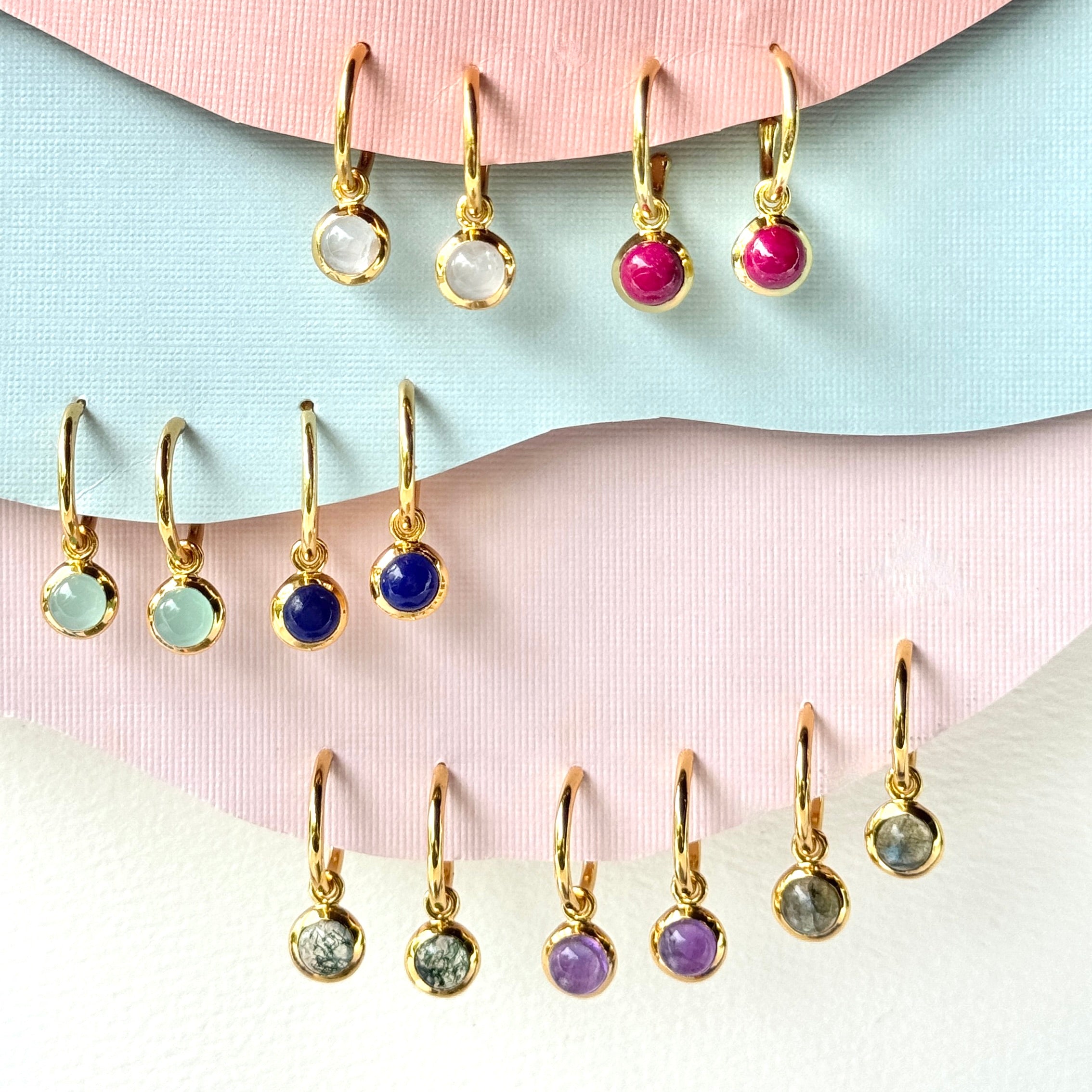 Huggie Hoops in Aqua Chalcedony in Aqua Chalcedony, gold plated, handcrafted gemstone earrings Singapore