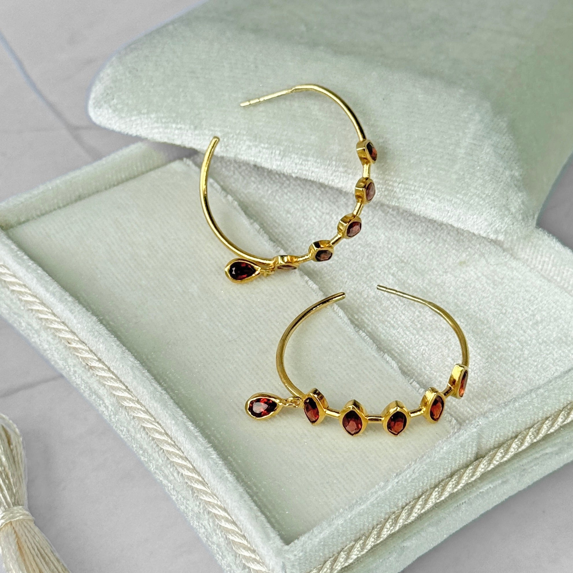 Garnet Dangle Hoop Earrings