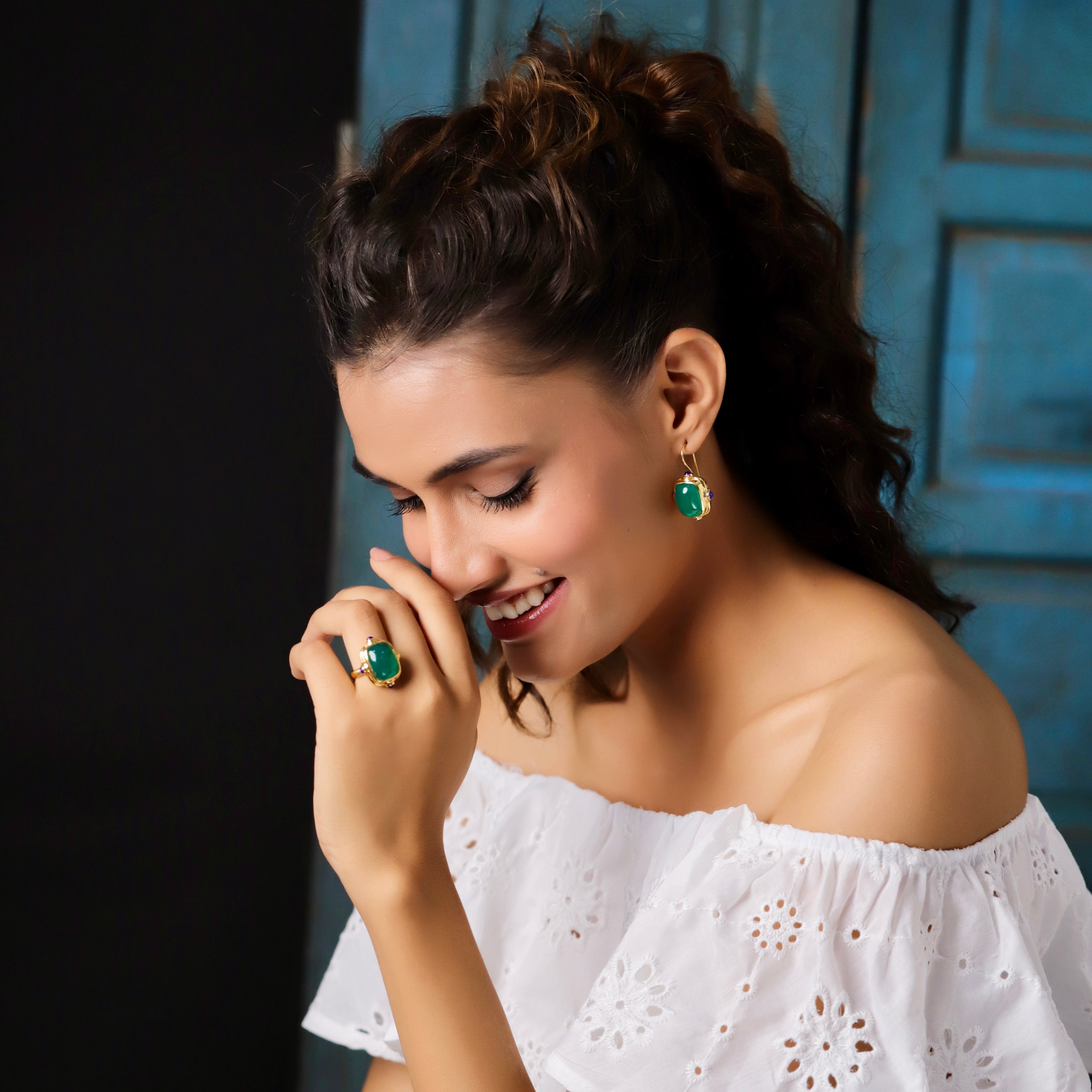 Cardinal Ring in Green Onyx in Green Onyx, gold plated, handcrafted gemstone rings Singapore