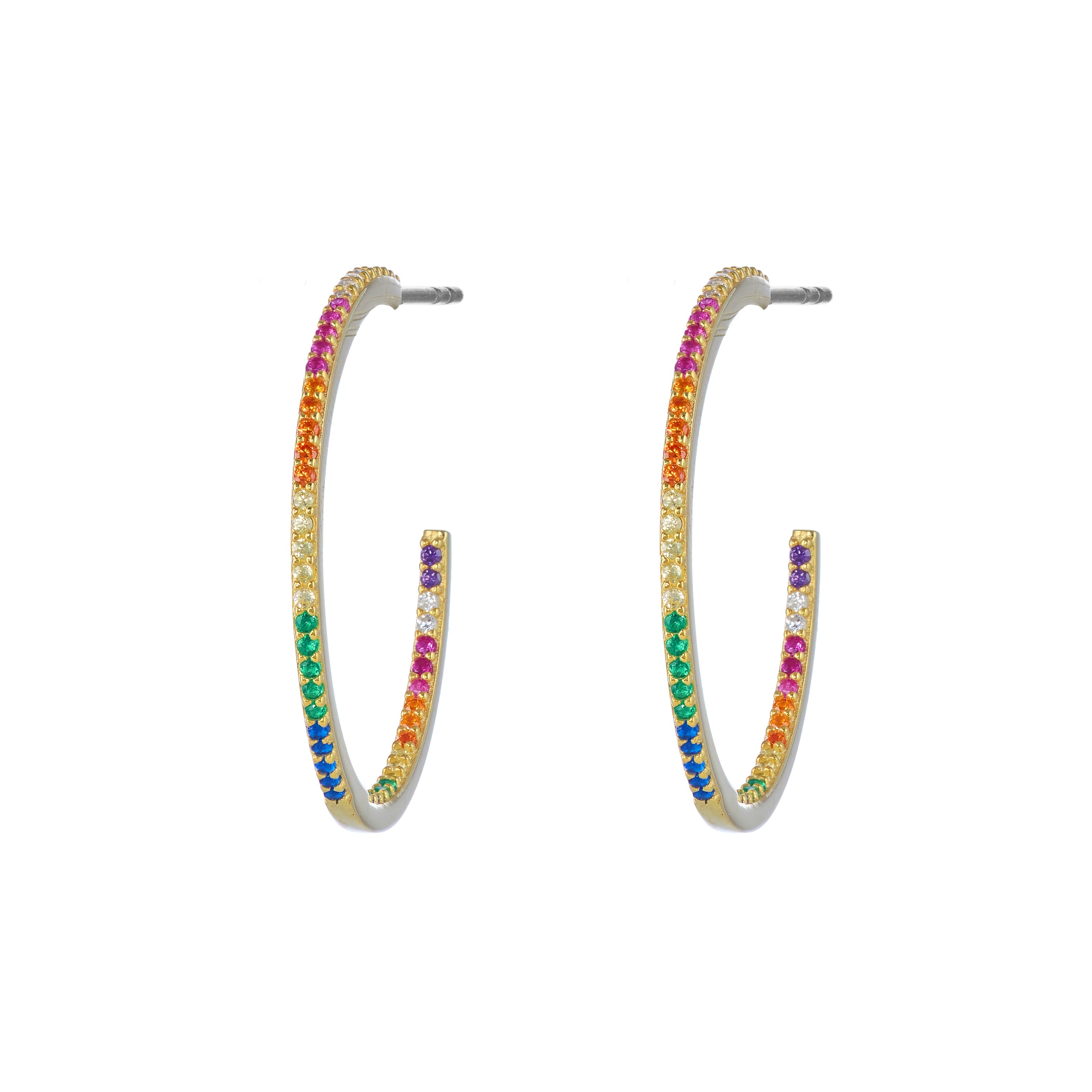 Rainbow Crystal Hoop Earrings, gold plated, handcrafted gemstone earrings Singapore