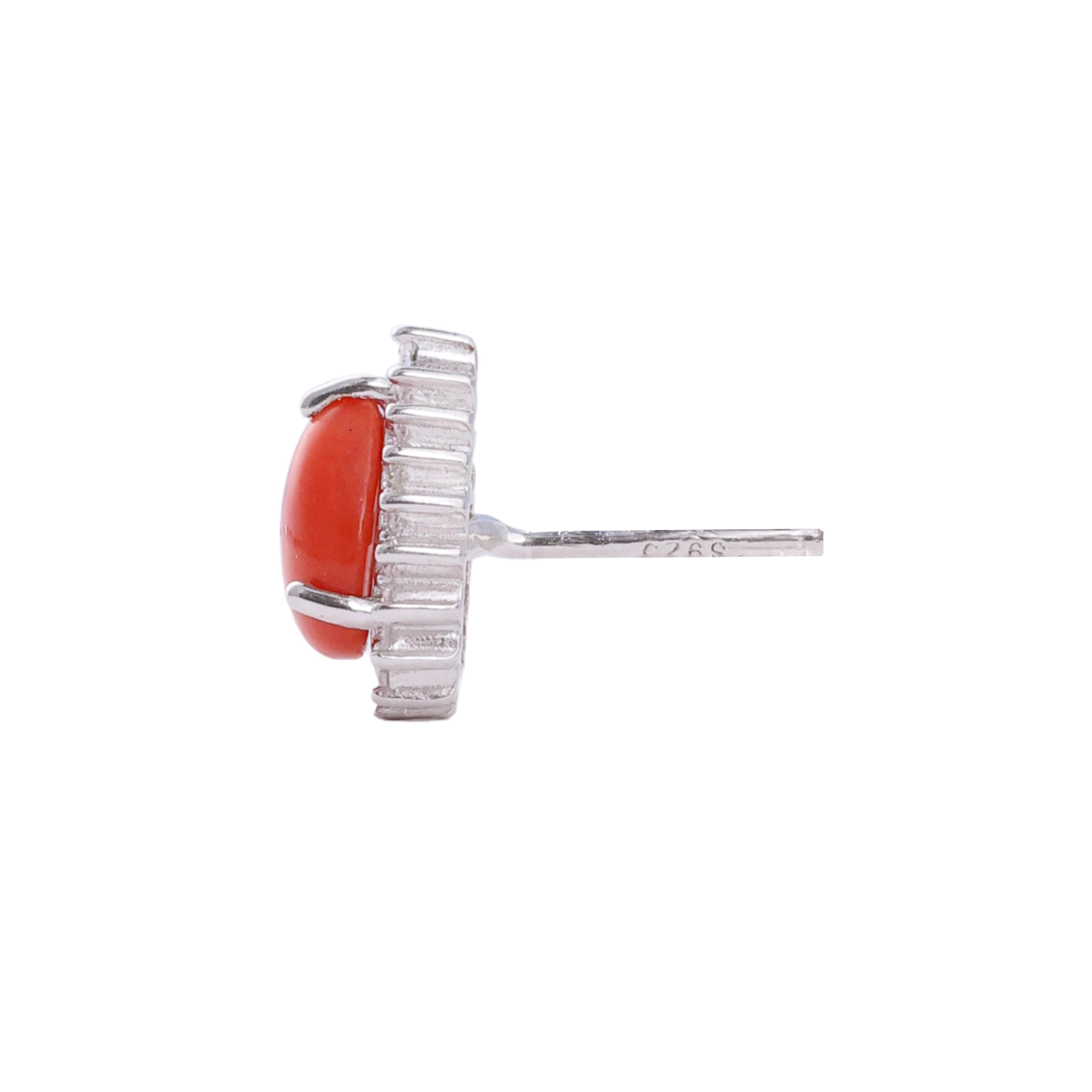 Coral & White Topaz Pear Halo in Coral, gold plated, handcrafted gemstone earrings Singapore