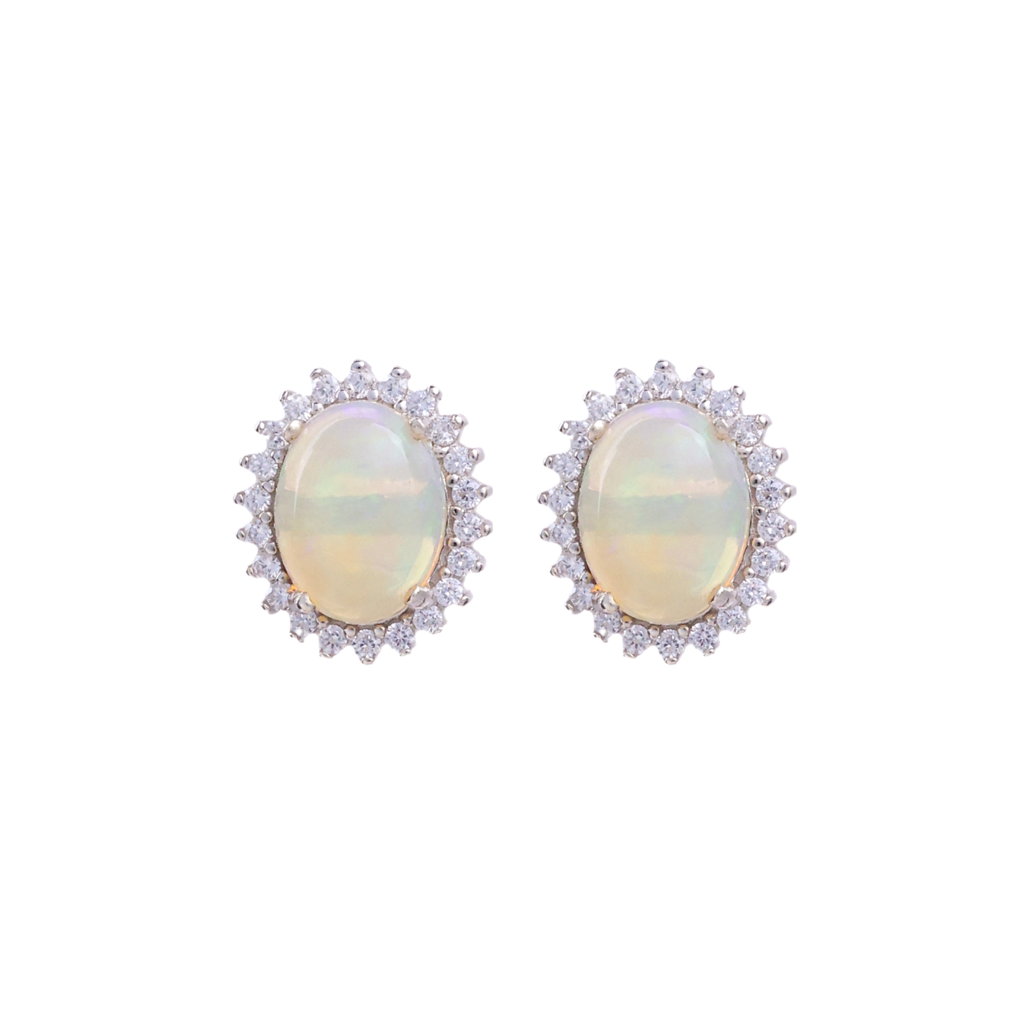 Opal & White Topaz Halo in Opal, gold plated, handcrafted gemstone earrings Singapore