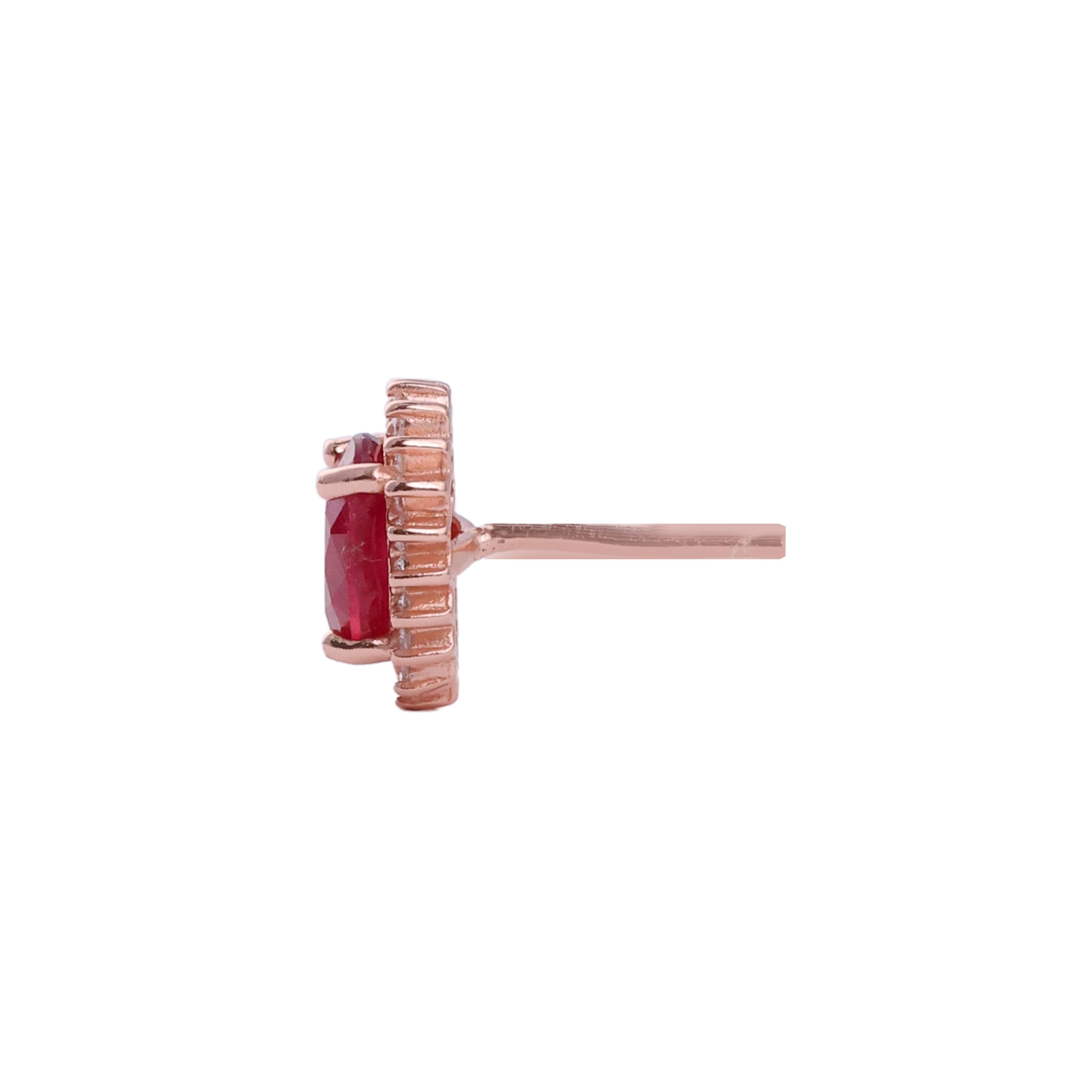 Ruby & White Topaz Oval Halo in Ruby, gold plated, handcrafted gemstone earrings Singapore