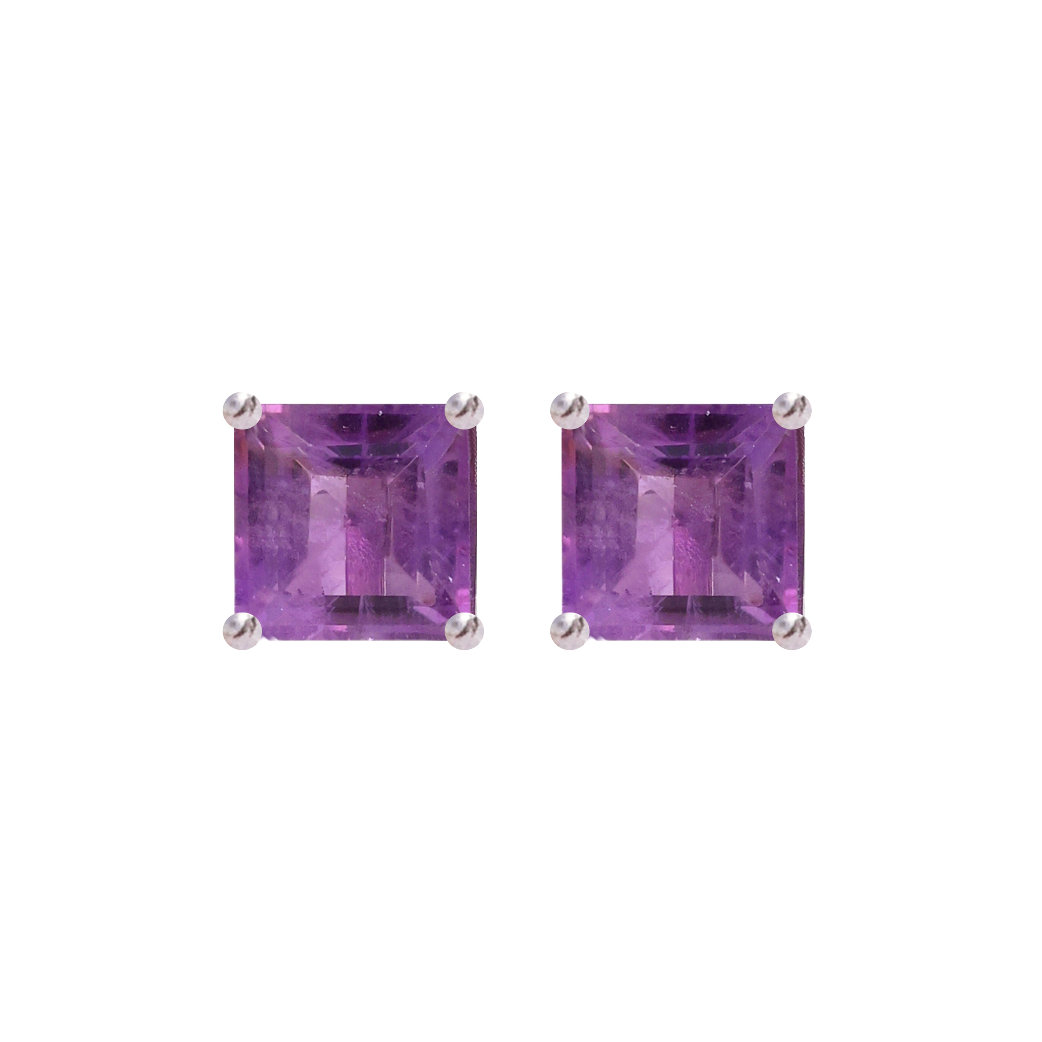 Amethyst Square Studs in Amethyst, gold plated, handcrafted gemstone earrings Singapore