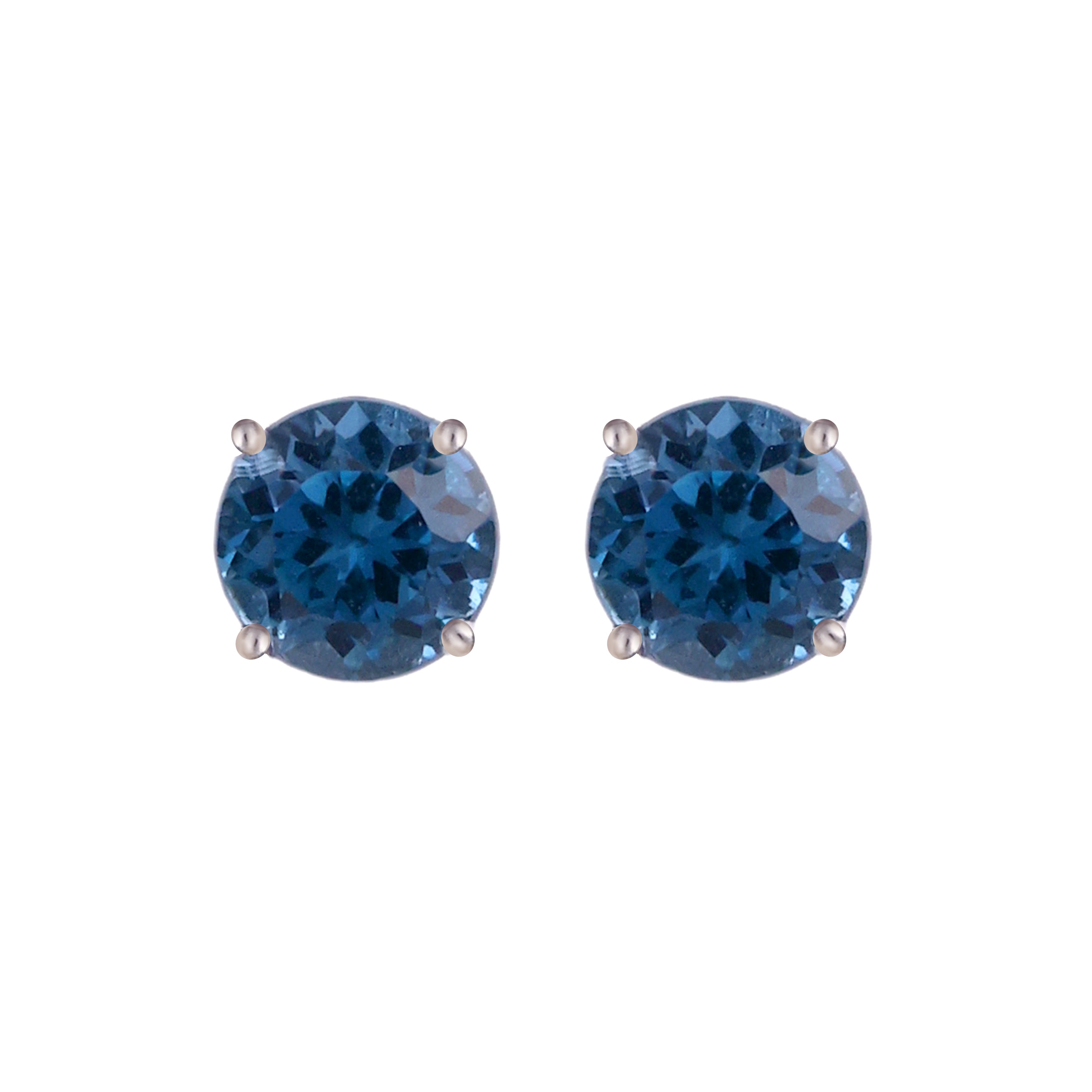 London Blue Topaz Round Studs in Blue Topaz, gold plated, handcrafted gemstone earrings Singapore