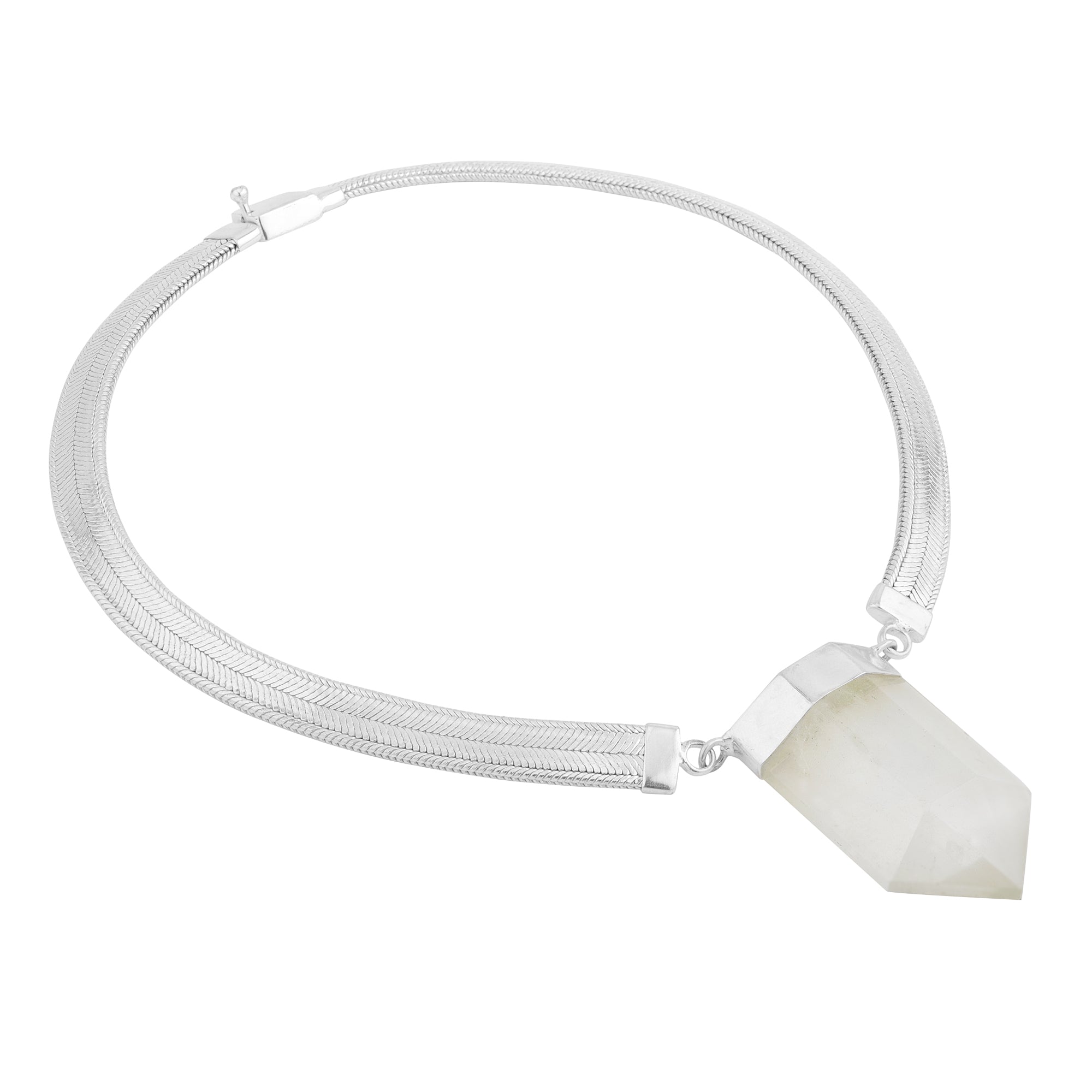 Monolith in Clear Crystal Quartz in Rock Crystal, gold plated, handcrafted gemstone necklace Singapore
