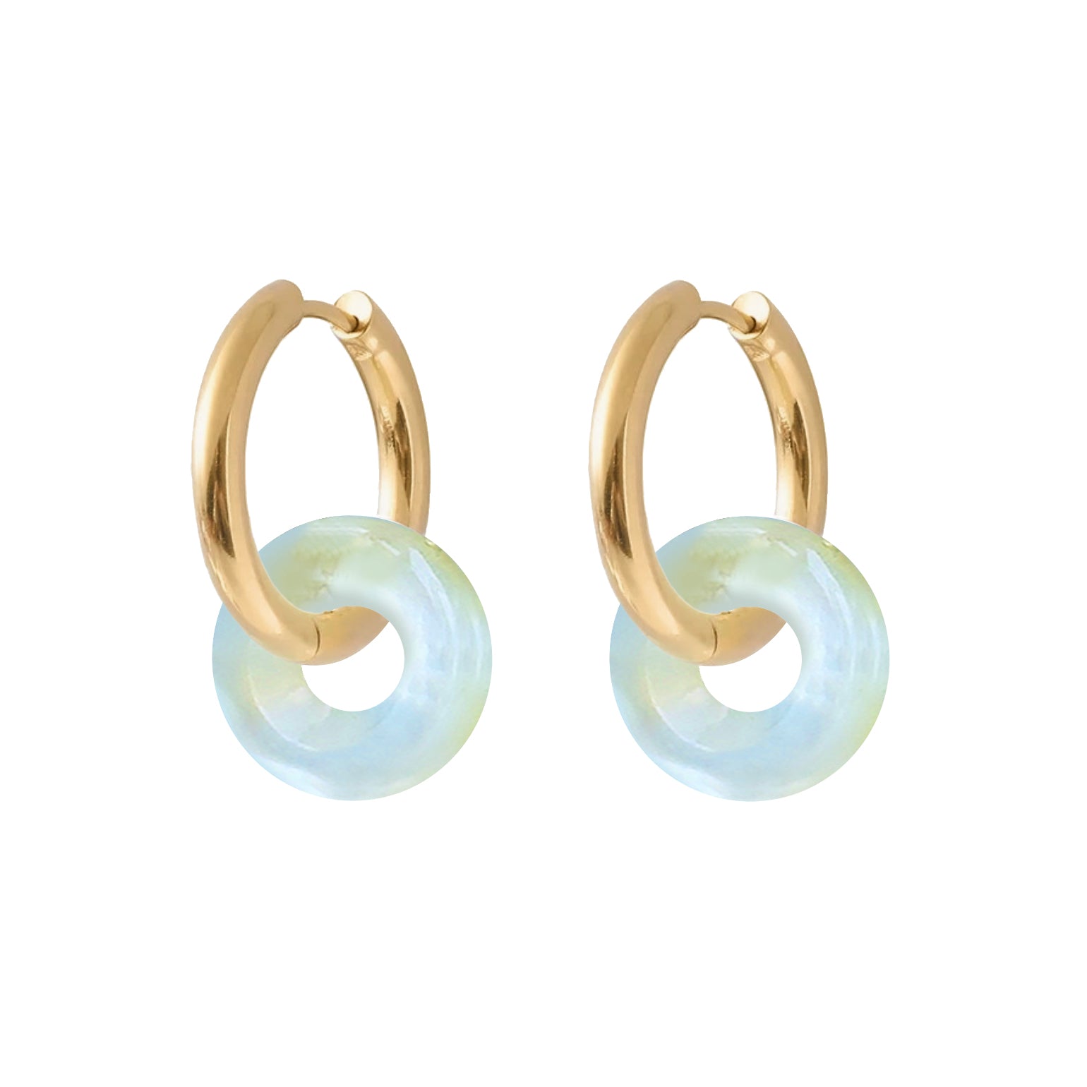 Modern Ming Nacre Pi Disc Hoop Earrings in Nacre, gold plated, handcrafted gemstone earrings Singapore