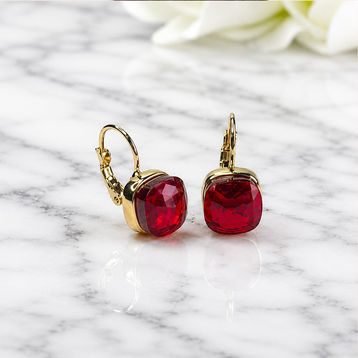Simulated Garnet Square Earrings - Sample Sale