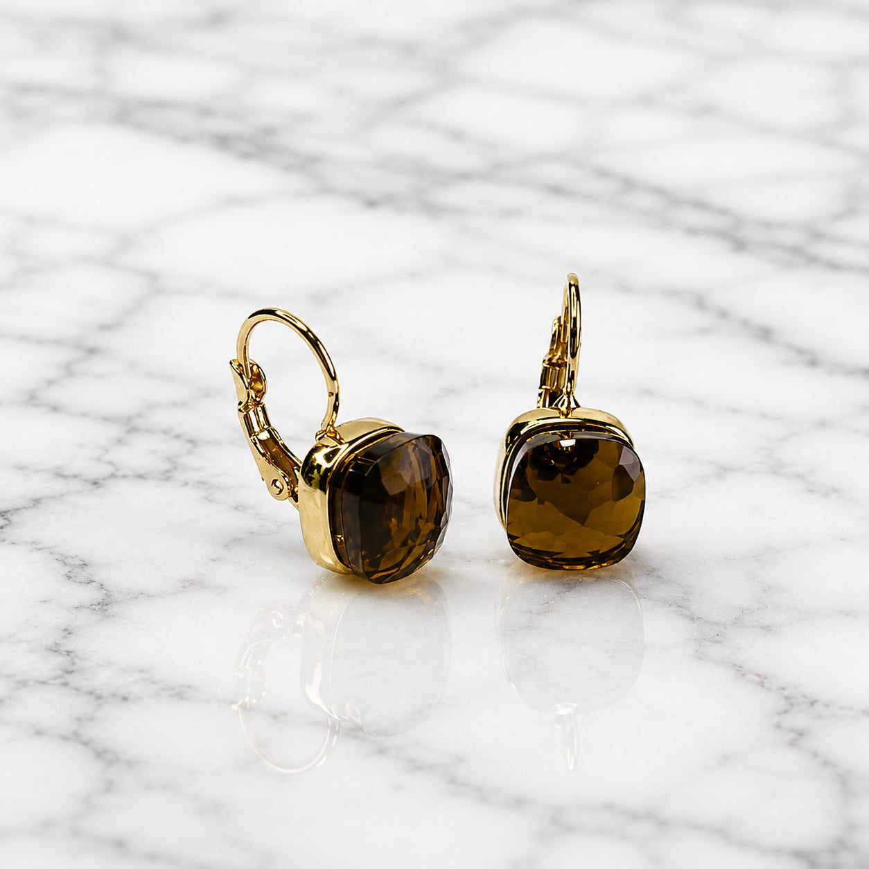 Simulated Smoky Quartz Square Earrings - Sample Sale
