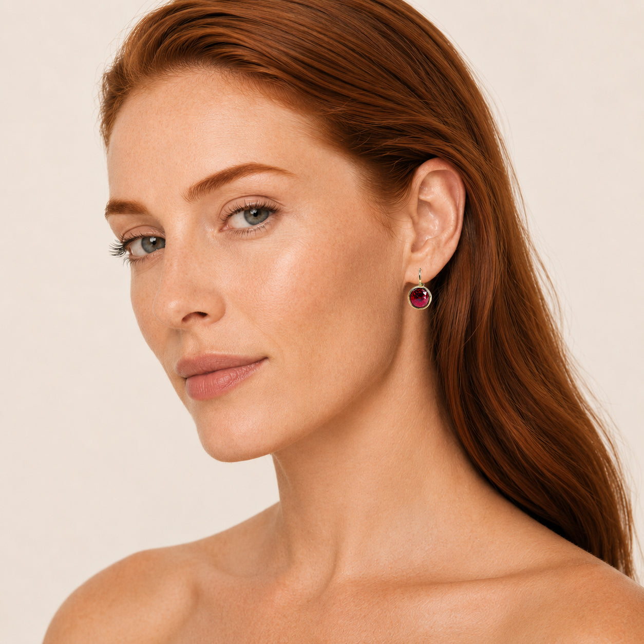 Simulated Garnet Round Earrings - Sample Sale