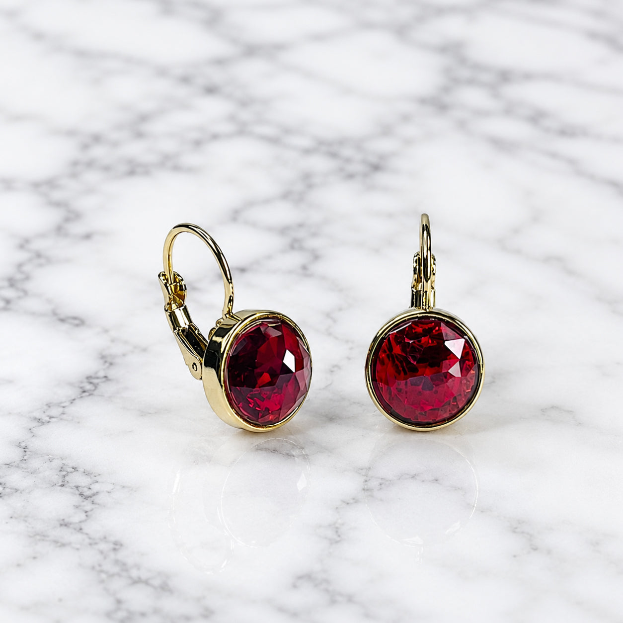 Simulated Garnet Round Earrings - Sample Sale