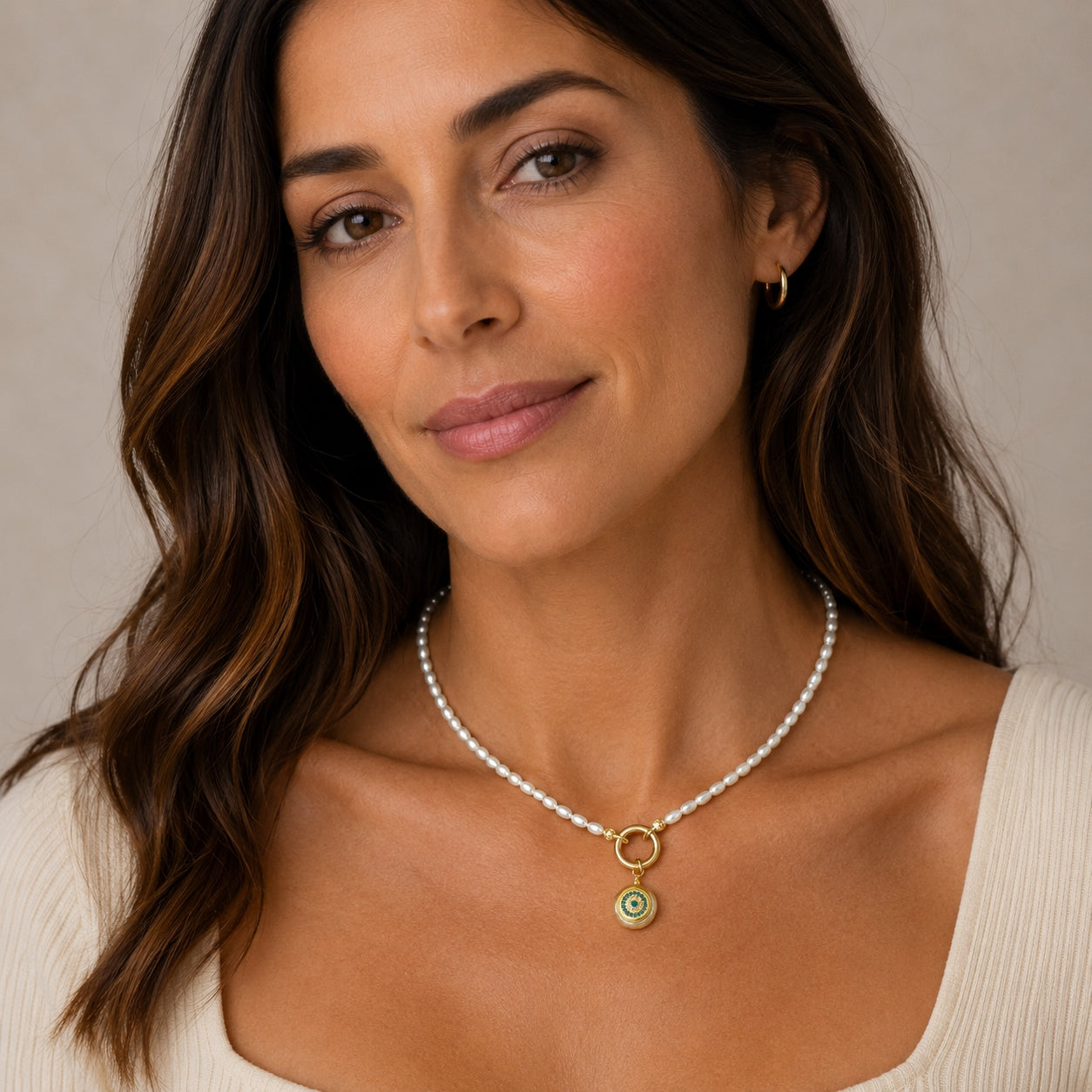 Pearl Necklace with Evil Eye Charm