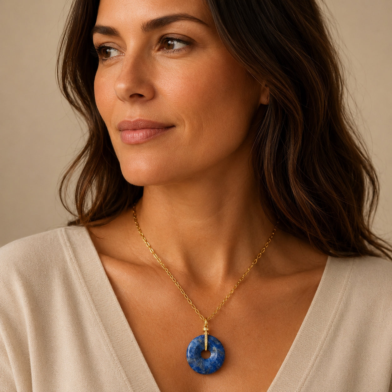 Modern Ming Lapis Lazuli Pi Disc on Link Chain