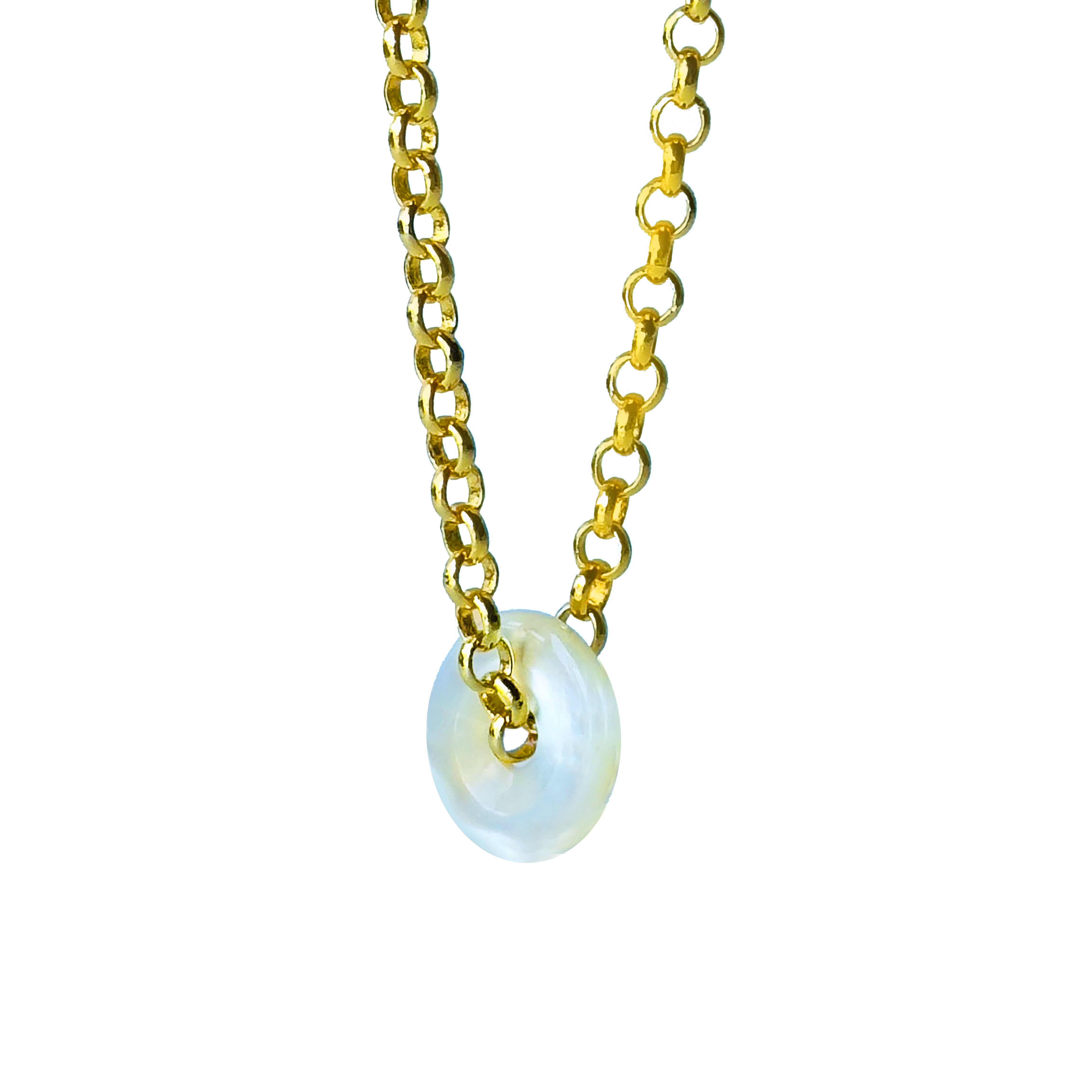 Modern Ming Nacre Pi Disc on Rolo Chain in Nacre, gold plated, handcrafted gemstone necklace Singapore
