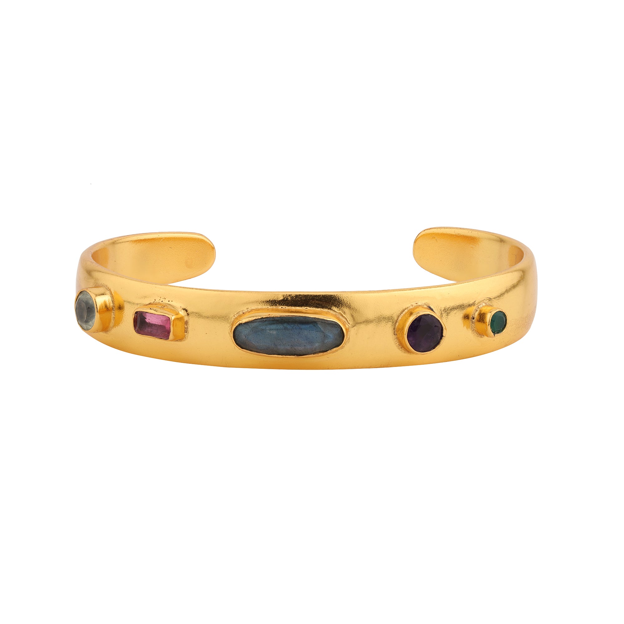 Tutti Frutti Piccolo Cuff in Multi Gem, gold plated, handcrafted gemstone bracelets Singapore