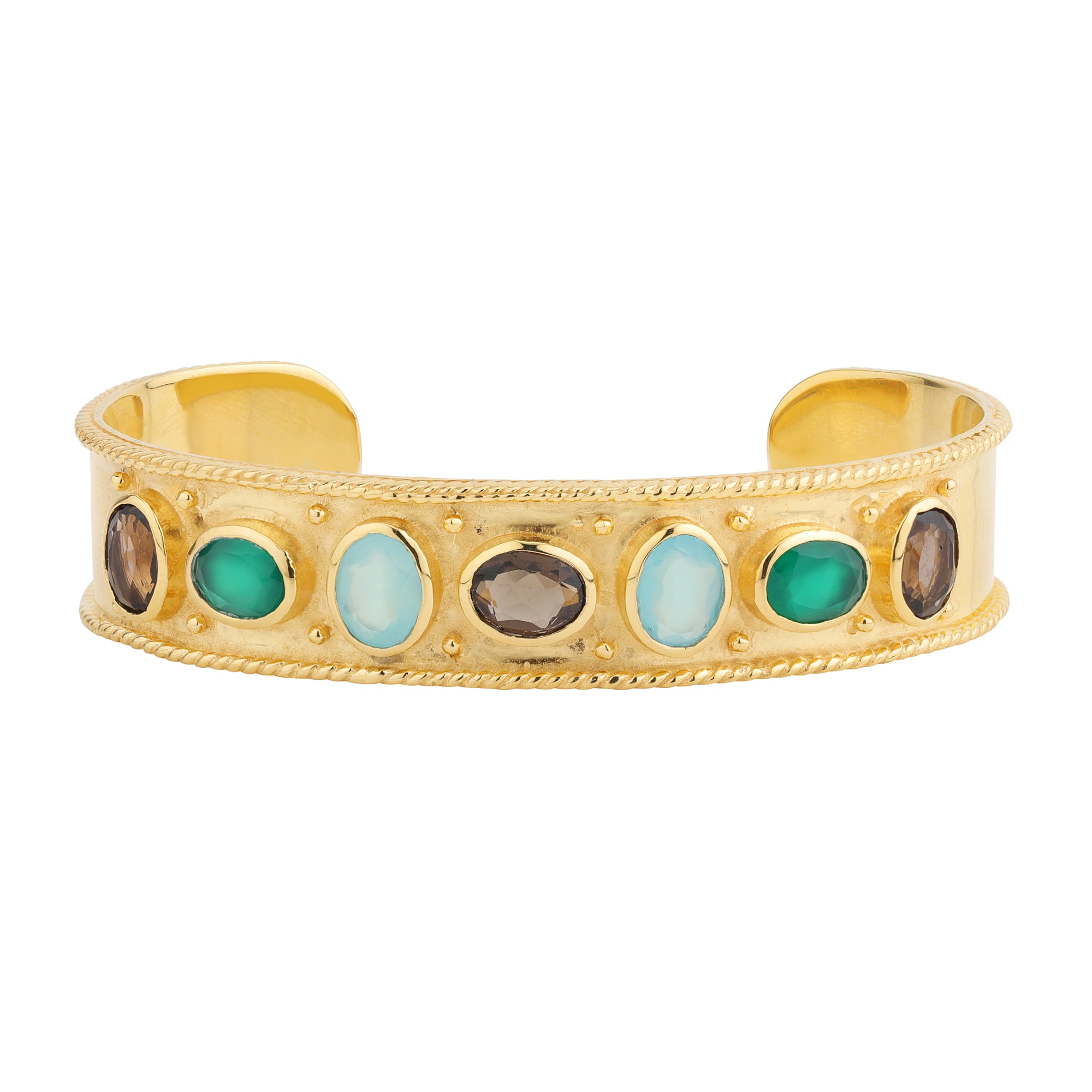 Tutti Frutti Mezzano Cuff in Multi Gem, gold plated, handcrafted gemstone bracelets Singapore