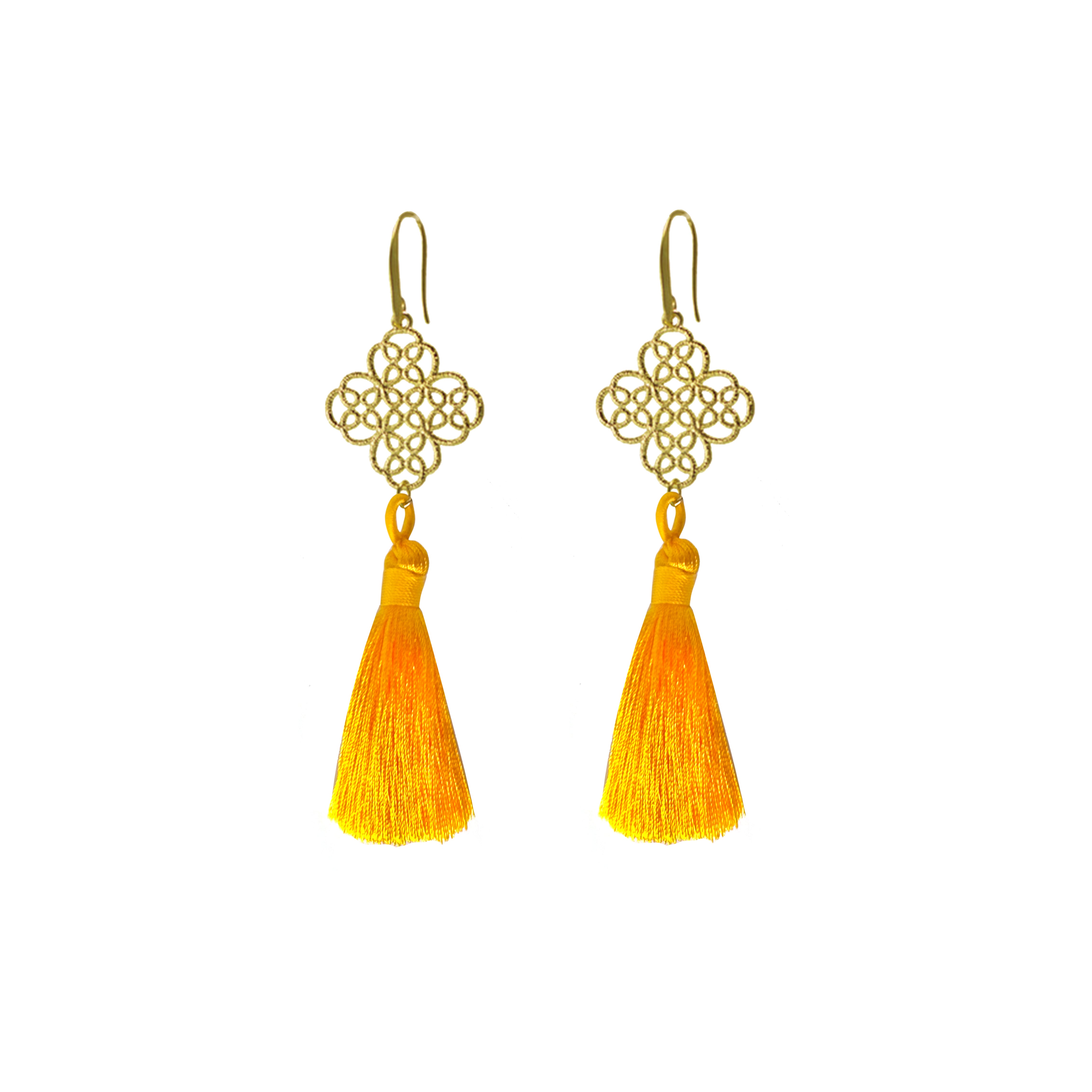 Tassel Earrings in Sunshine, gold plated, handcrafted gemstone earrings Singapore