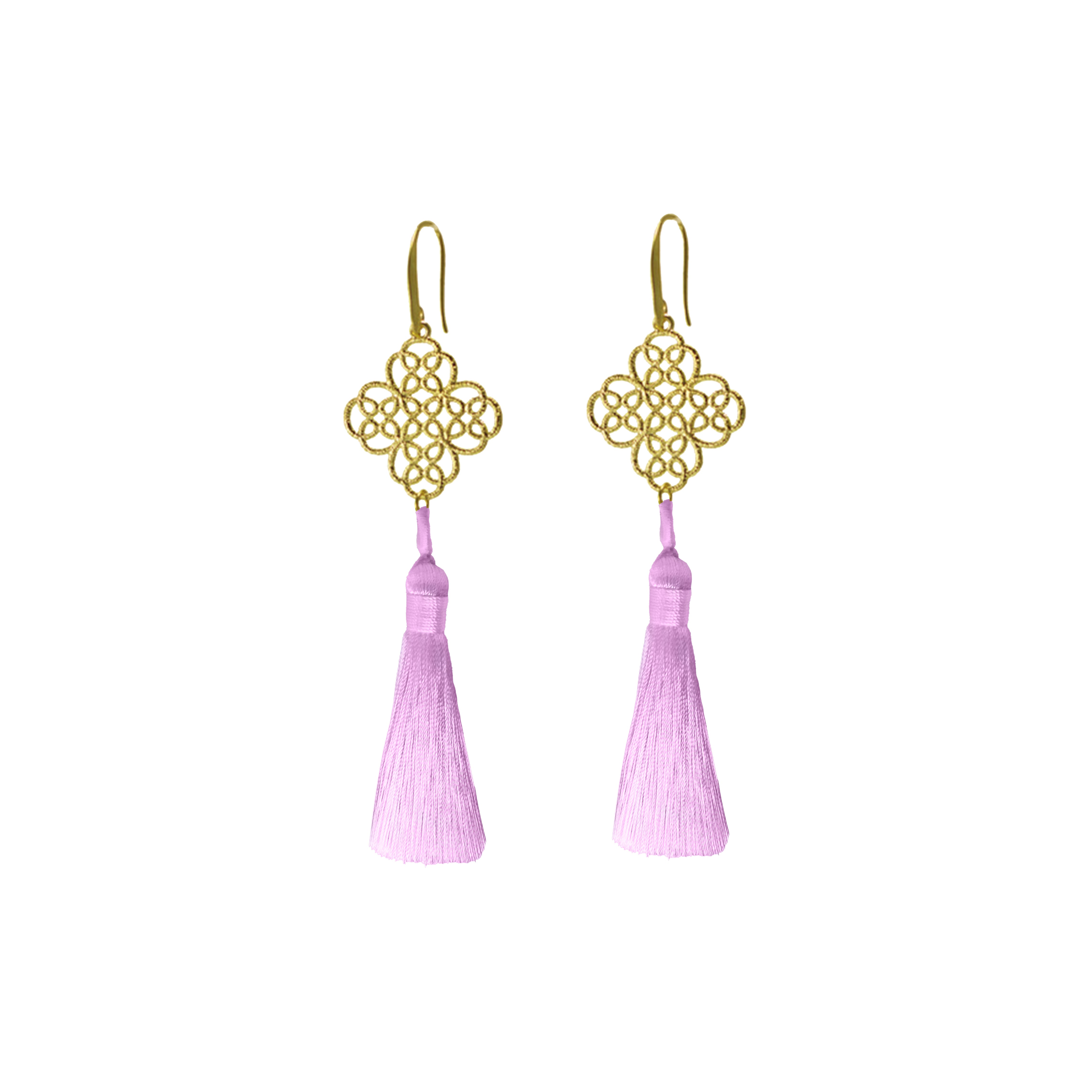 Tassel Earrings in Baby Pink, gold plated, handcrafted gemstone earrings Singapore