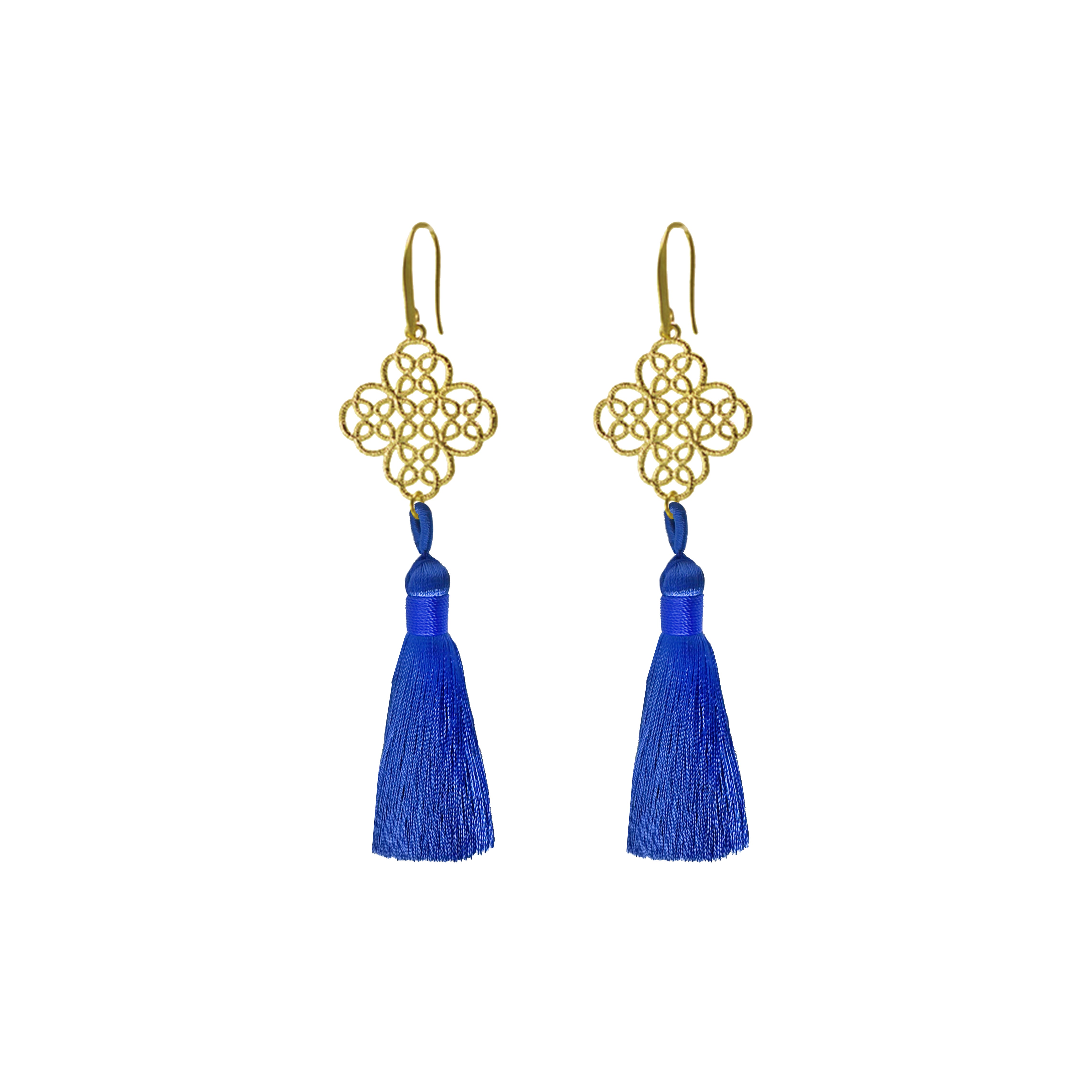 Tassel Earrings in Cobalt, gold plated, handcrafted gemstone earrings Singapore