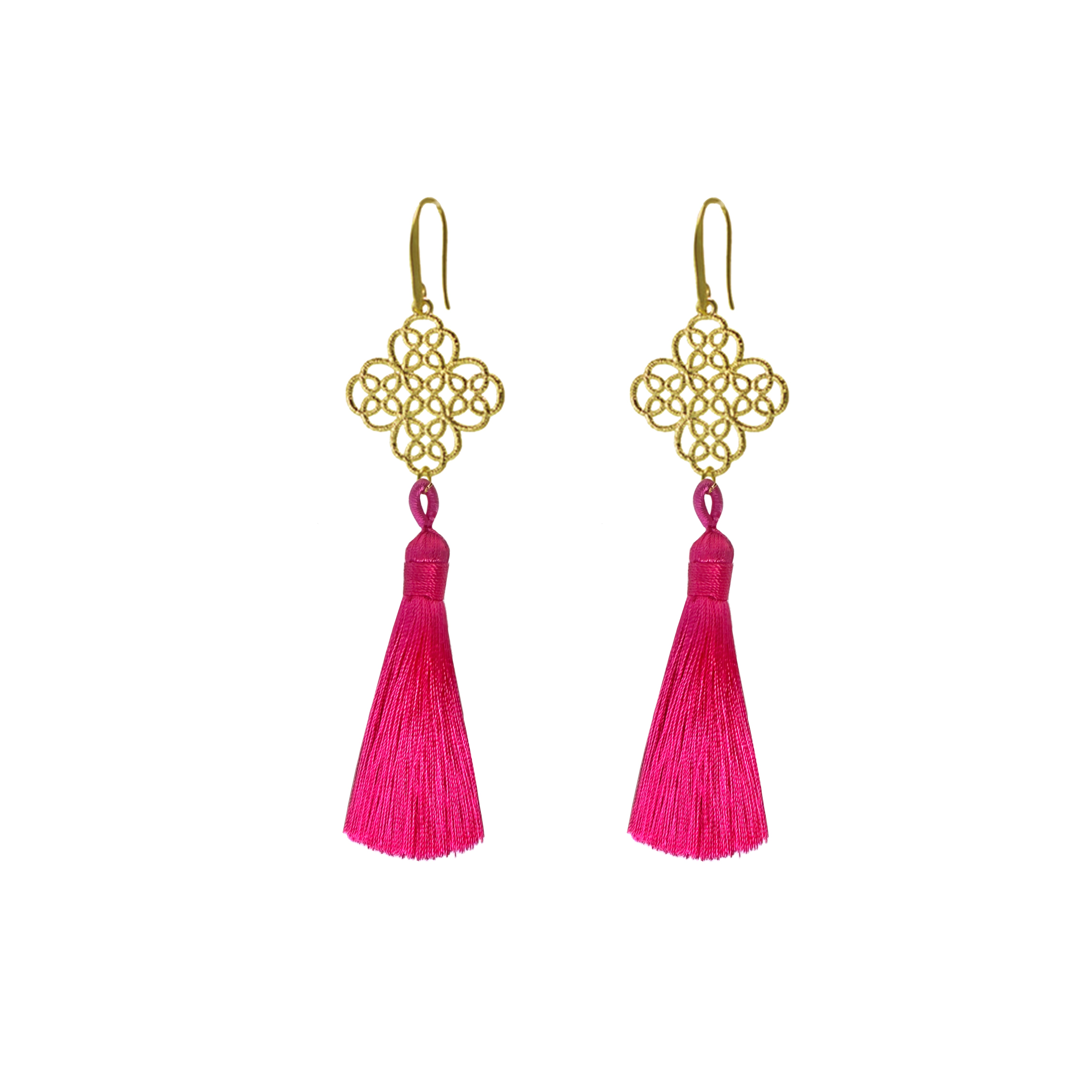 Tassel Earrings in Magenta, gold plated, handcrafted gemstone earrings Singapore