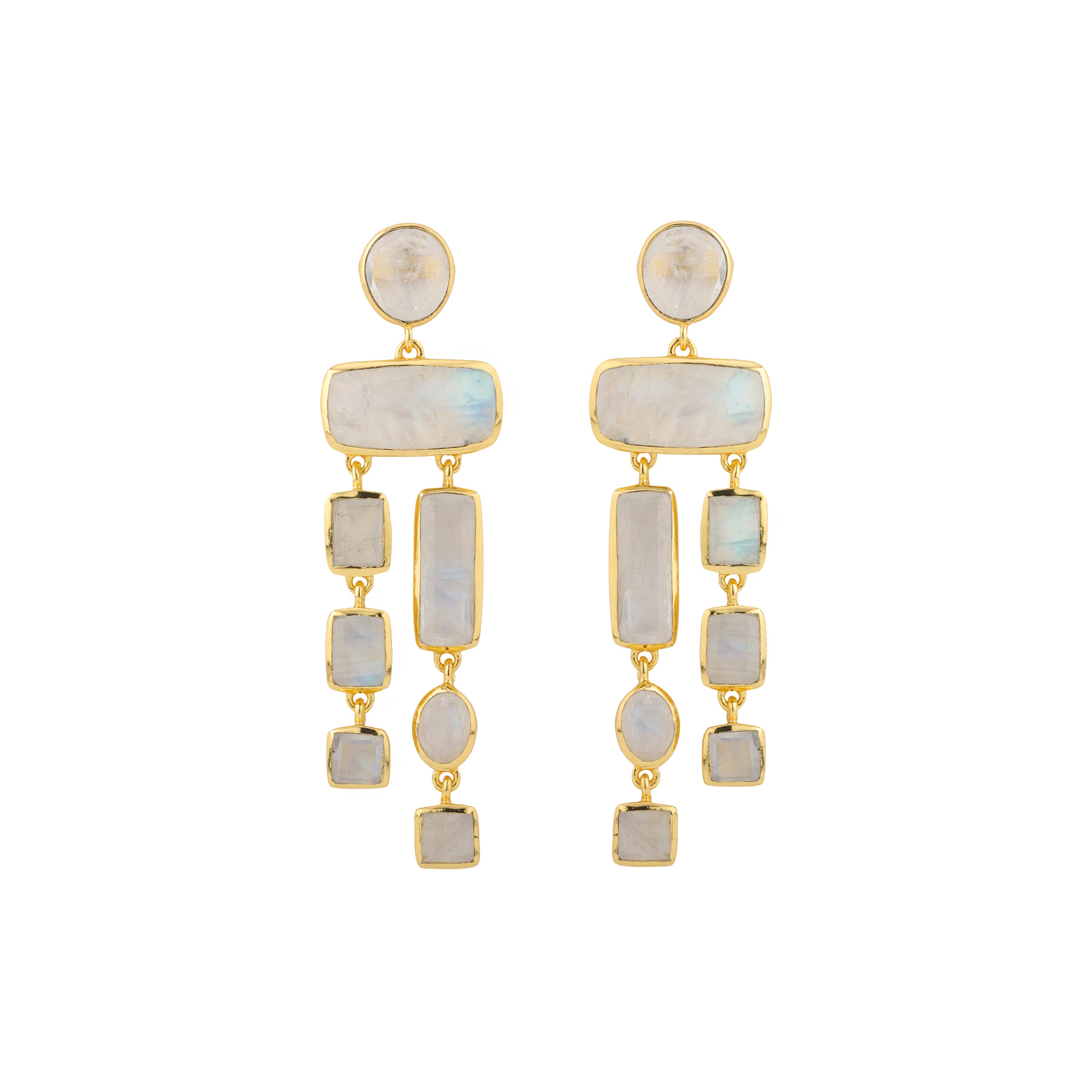 Moonstone Chandelier Earrings in Moonstone, gold plated, handcrafted gemstone earrings Singapore