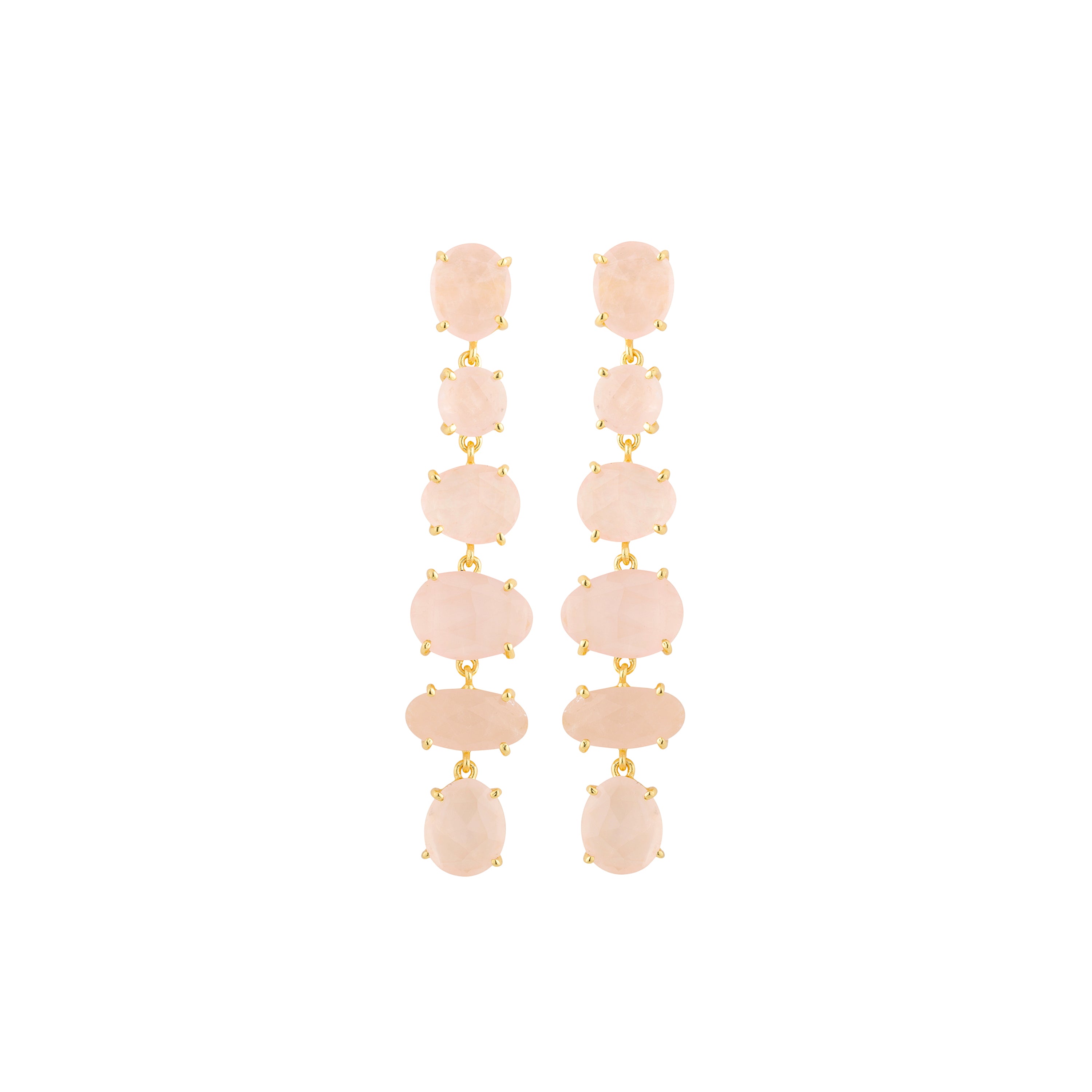 Rose Quartz Chandelier Earrings in Rose Quartz, gold plated, handcrafted gemstone earrings Singapore