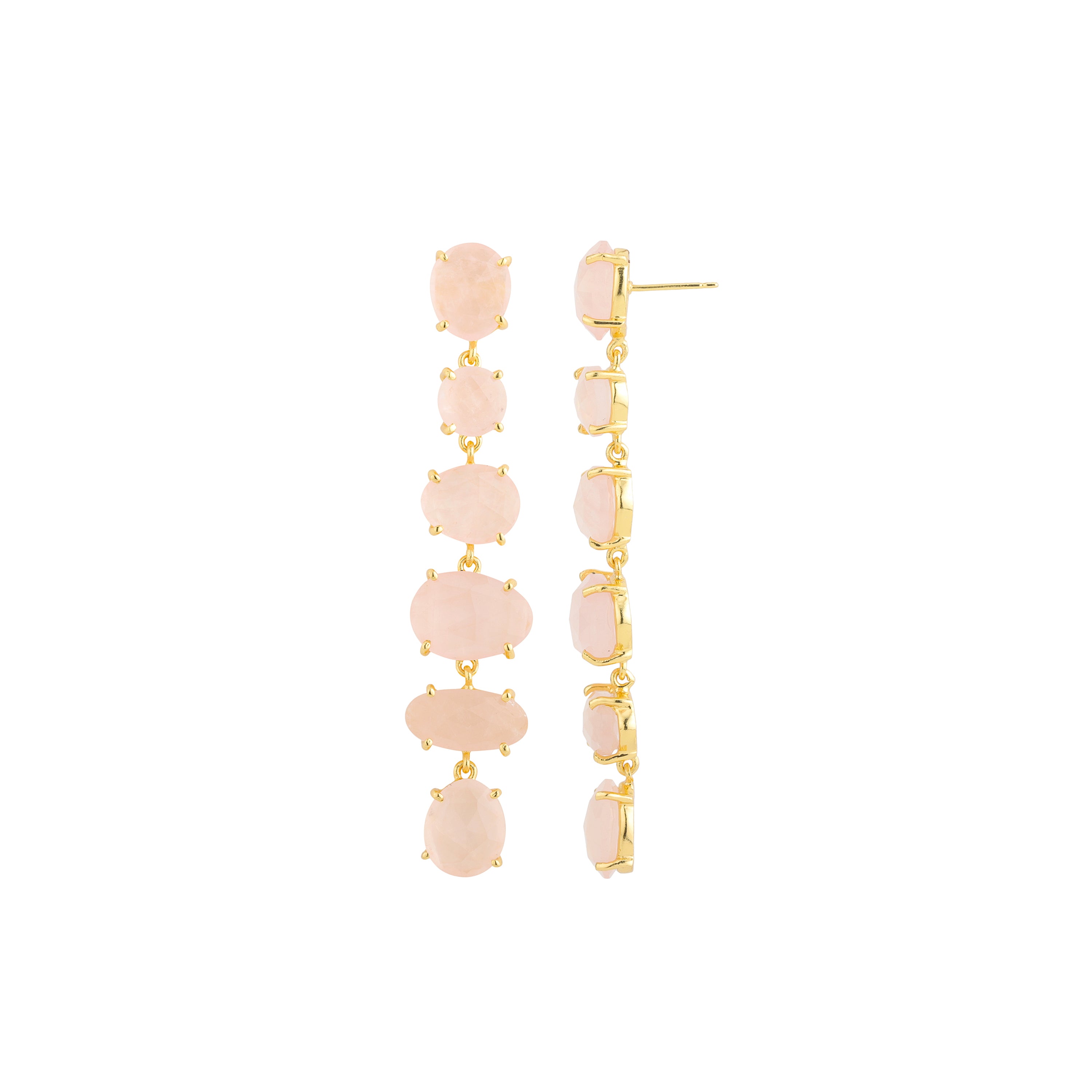 Rose Quartz Chandelier Earrings in Rose Quartz, gold plated, handcrafted gemstone earrings Singapore