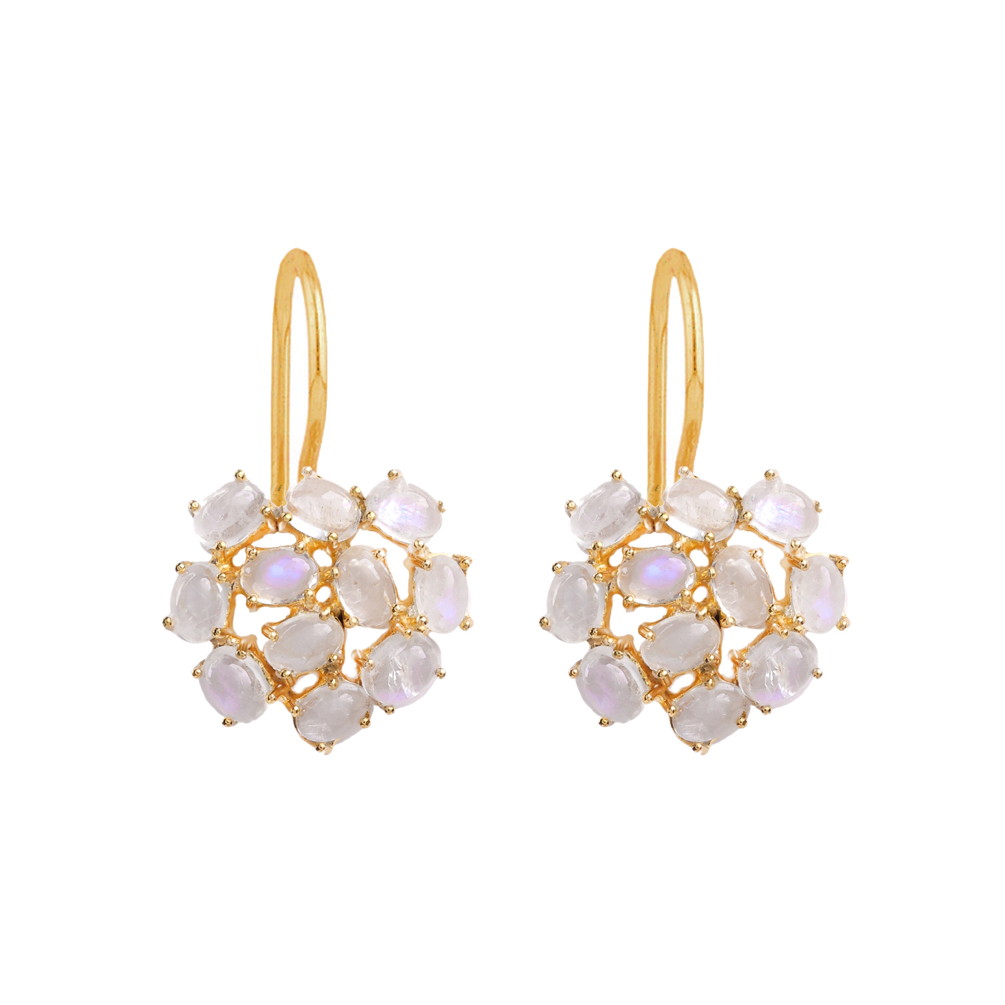 Moonstone Cluster Chandelier Earrings in Moonstone, gold plated, handcrafted gemstone earrings Singapore