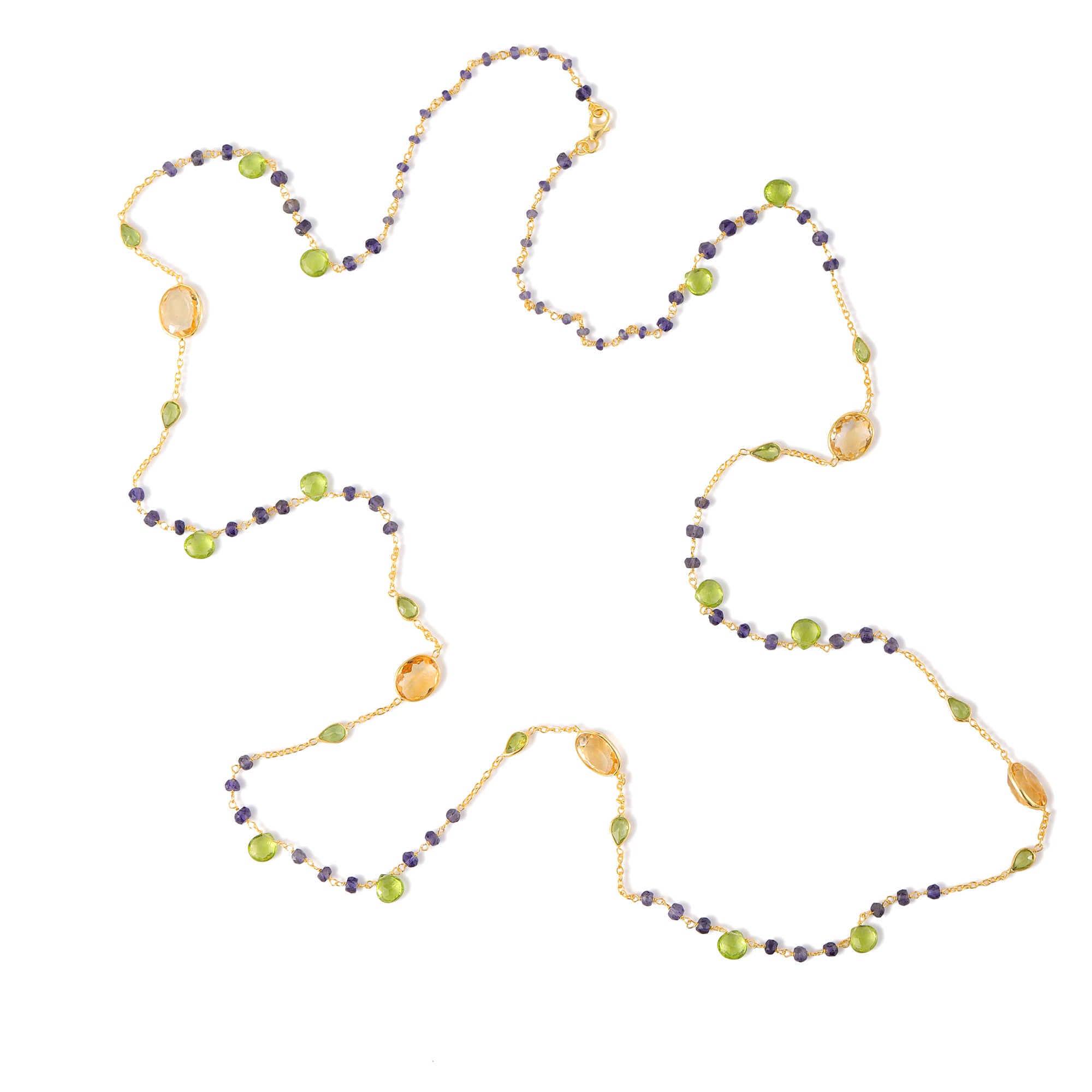 Necklace in Iolite, Citrine & Peridot in Iolite, gold plated, handcrafted gemstone necklace Singapore