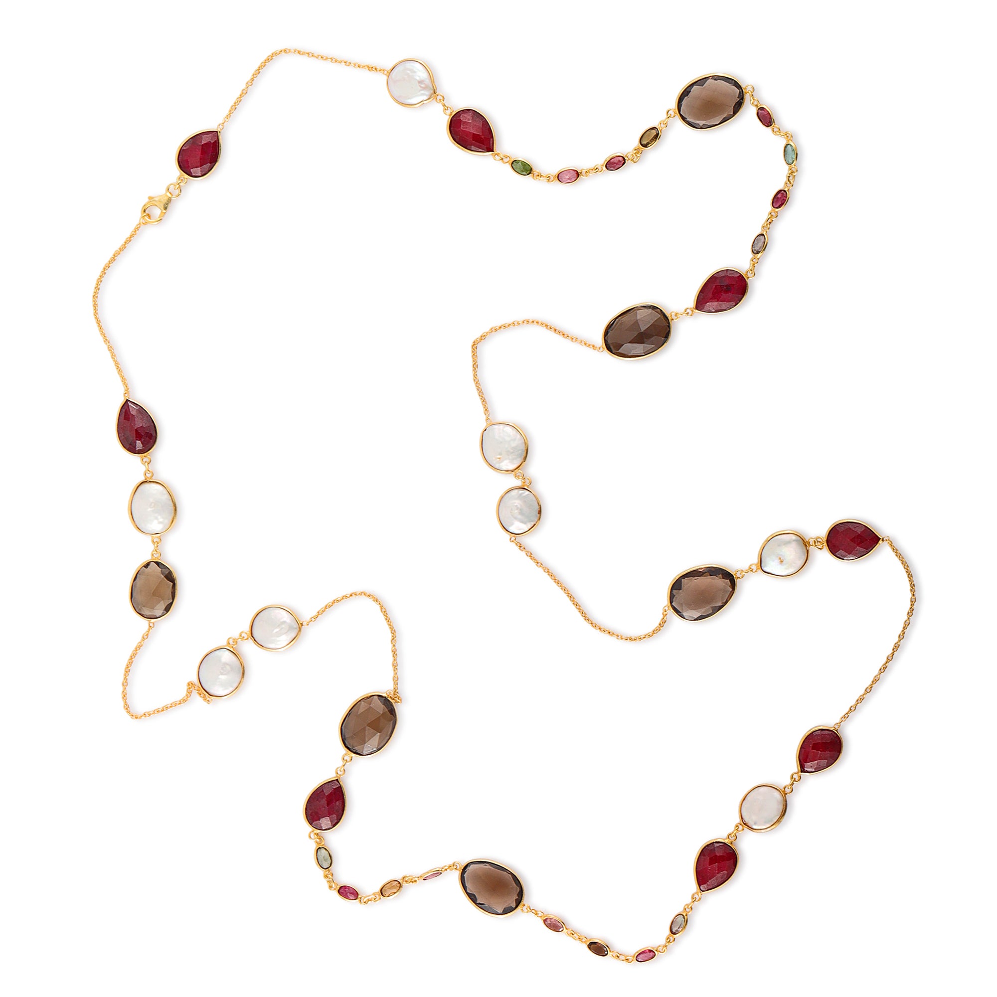 Necklace in Tourmaline, Ruby, Pearl & Smoky Quartz