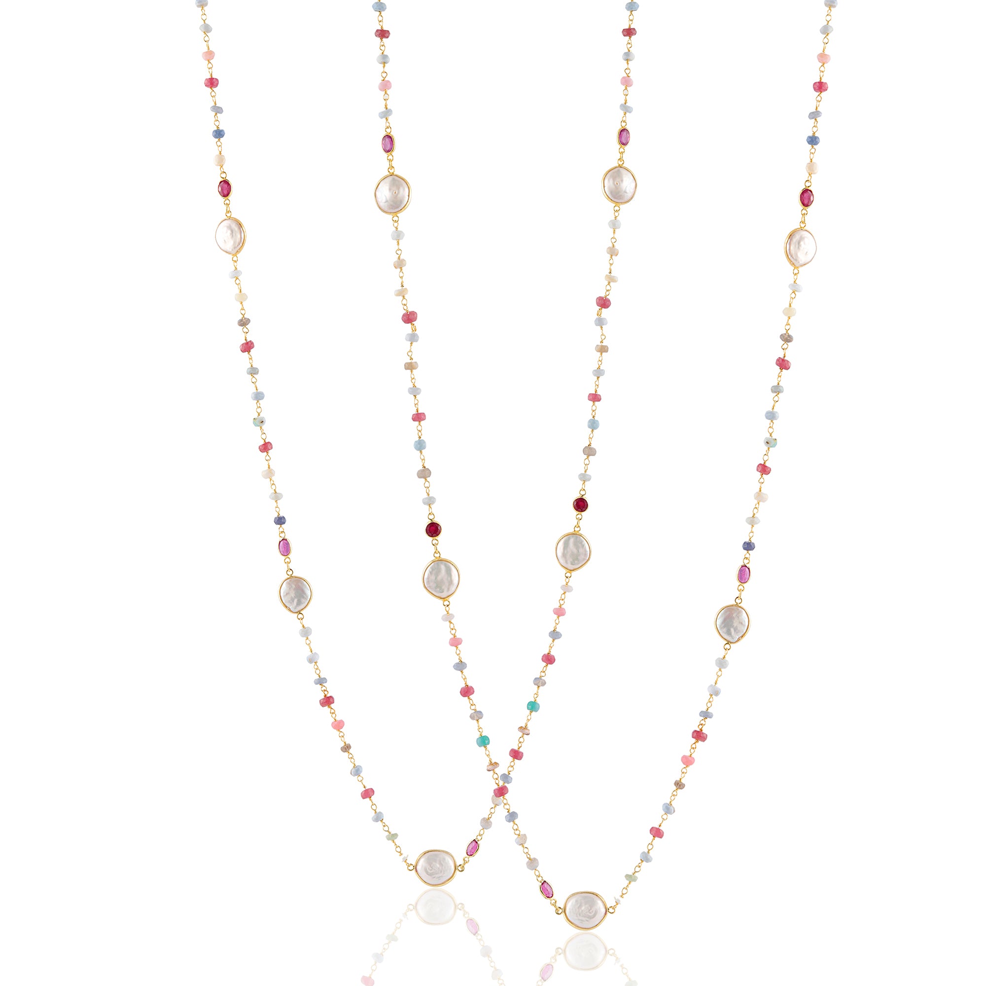 Necklace in Opal, Ruby, Sapphire, Emerald & Pearl in Pink Opal, gold plated, handcrafted gemstone necklace Singapore