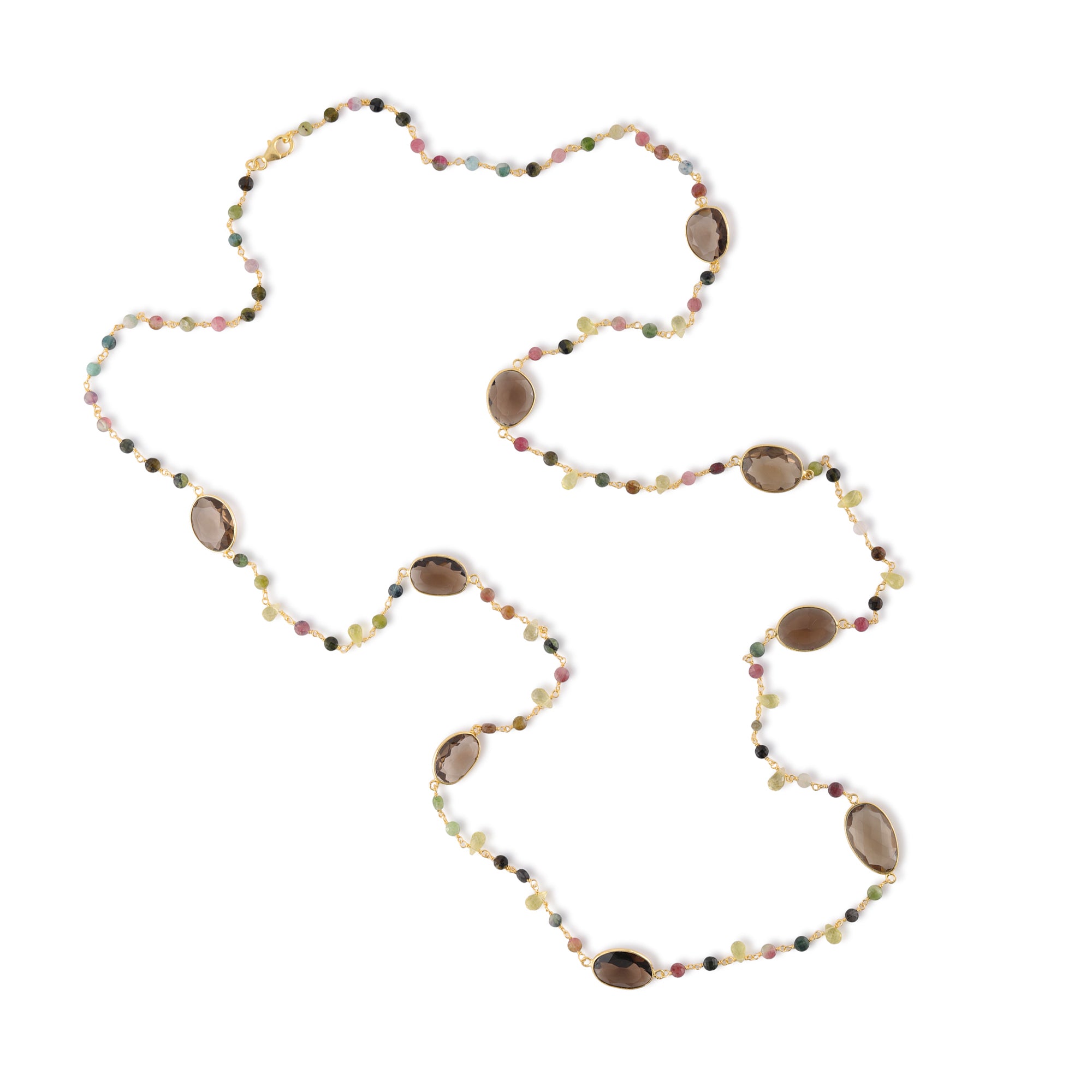 Necklace in Smoky Quartz & Tourmaline in Smoky Quartz, gold plated, handcrafted gemstone necklace Singapore